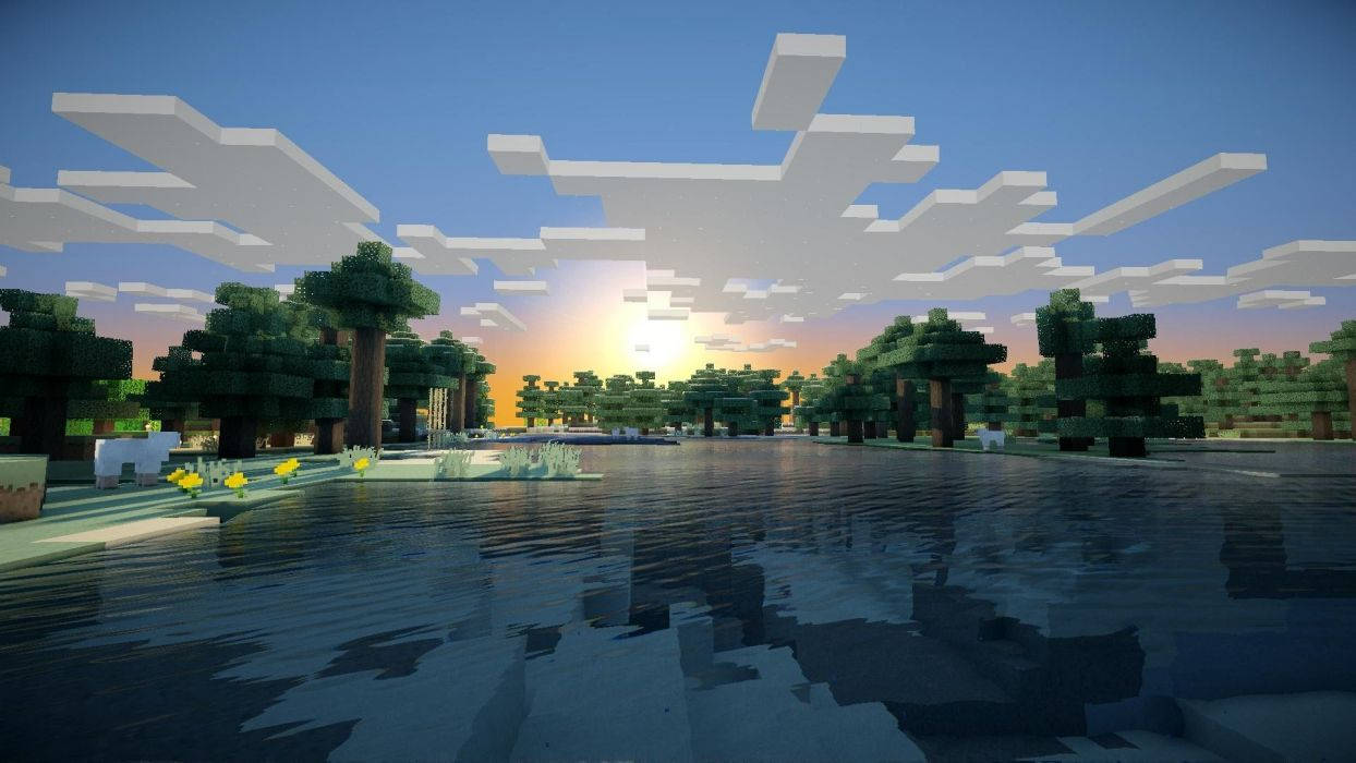 Fondo de pantalla de vista natural de amanecer nublado de Minecraft