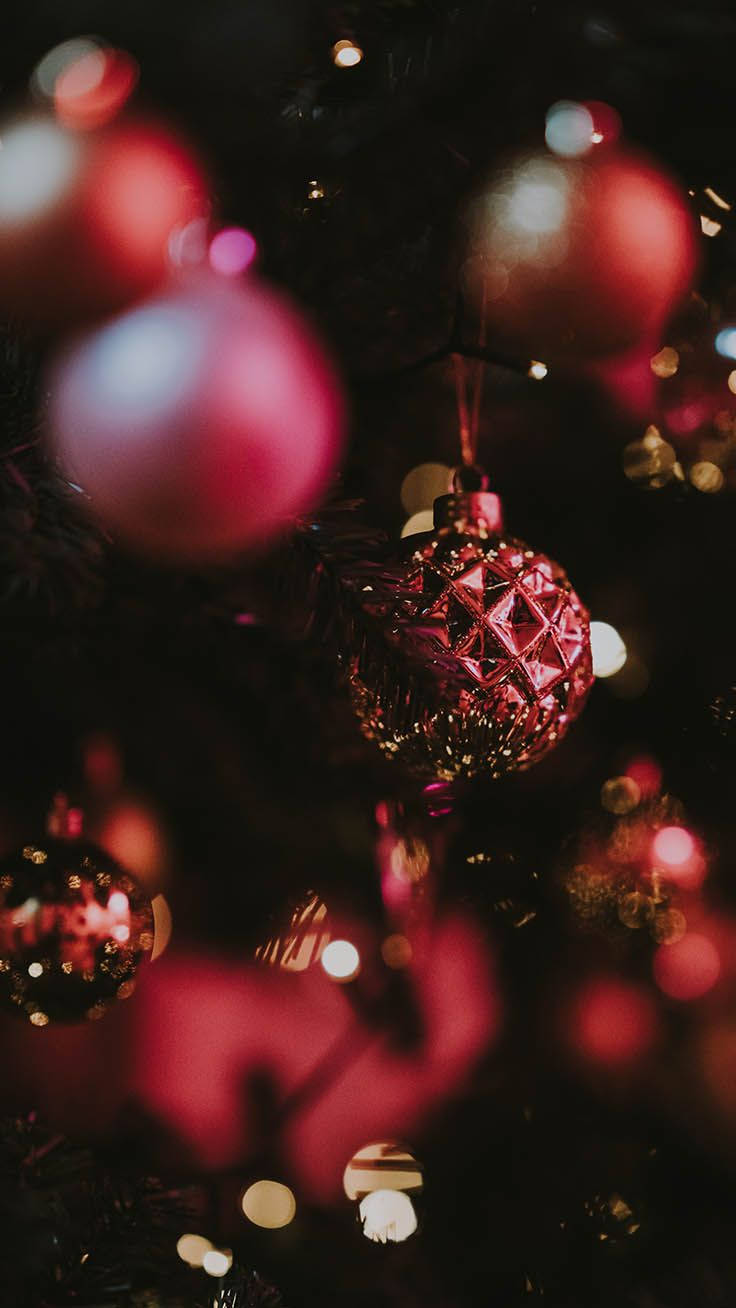 Hermosas bolas navideñas festivas colgantes de color rosa oscuro Fondos de pantalla