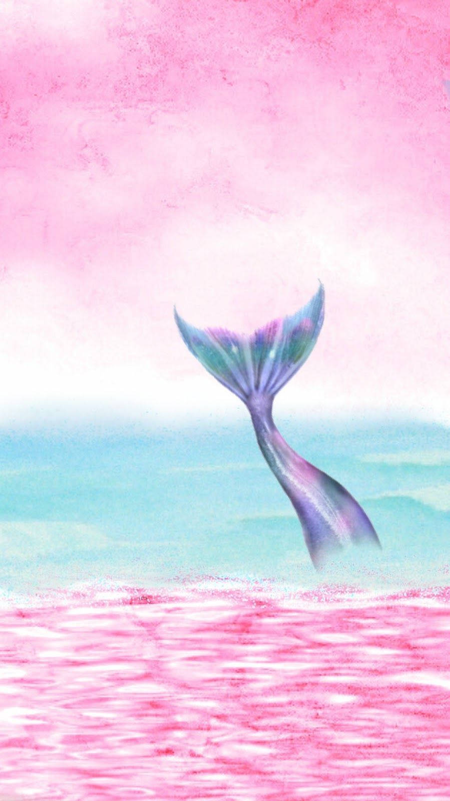 Hermosa cola de sirena saliendo del agua del océano, fondo de pantalla rosa para móvil.