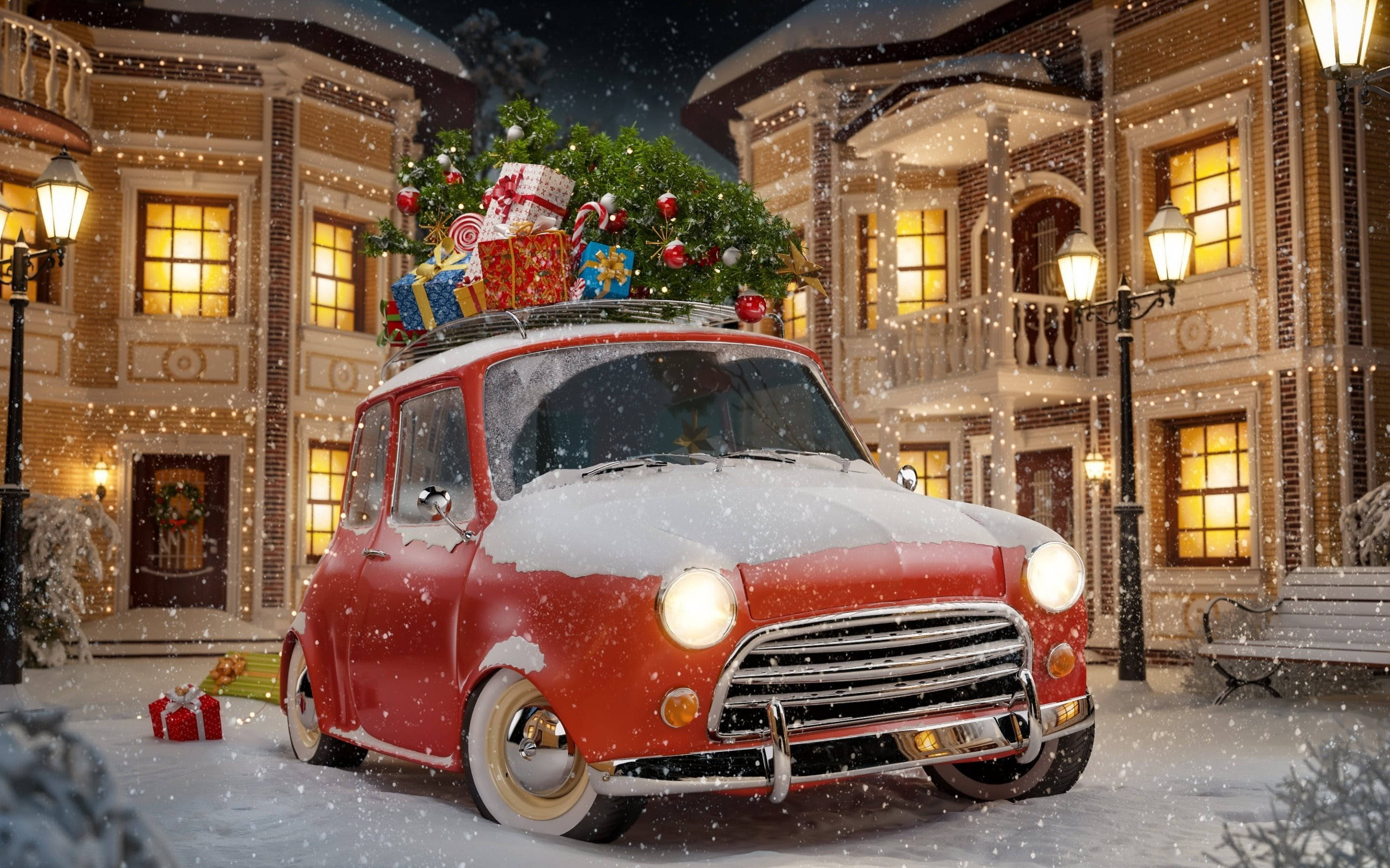Hermoso Auto Navideño con Nieve Fondos de pantalla