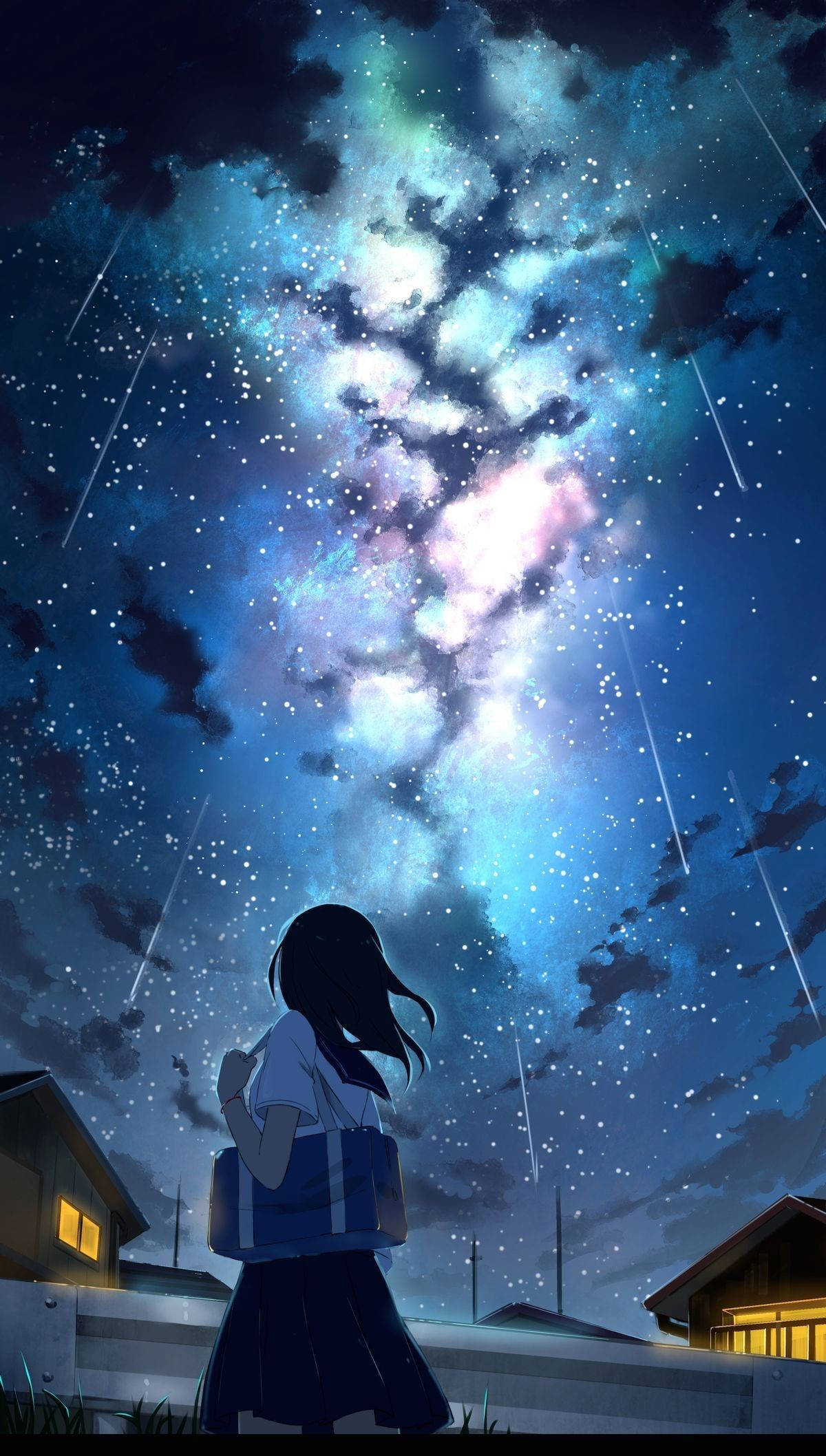 Hermoso cielo nocturno galáctico de anime Fondos de pantalla
