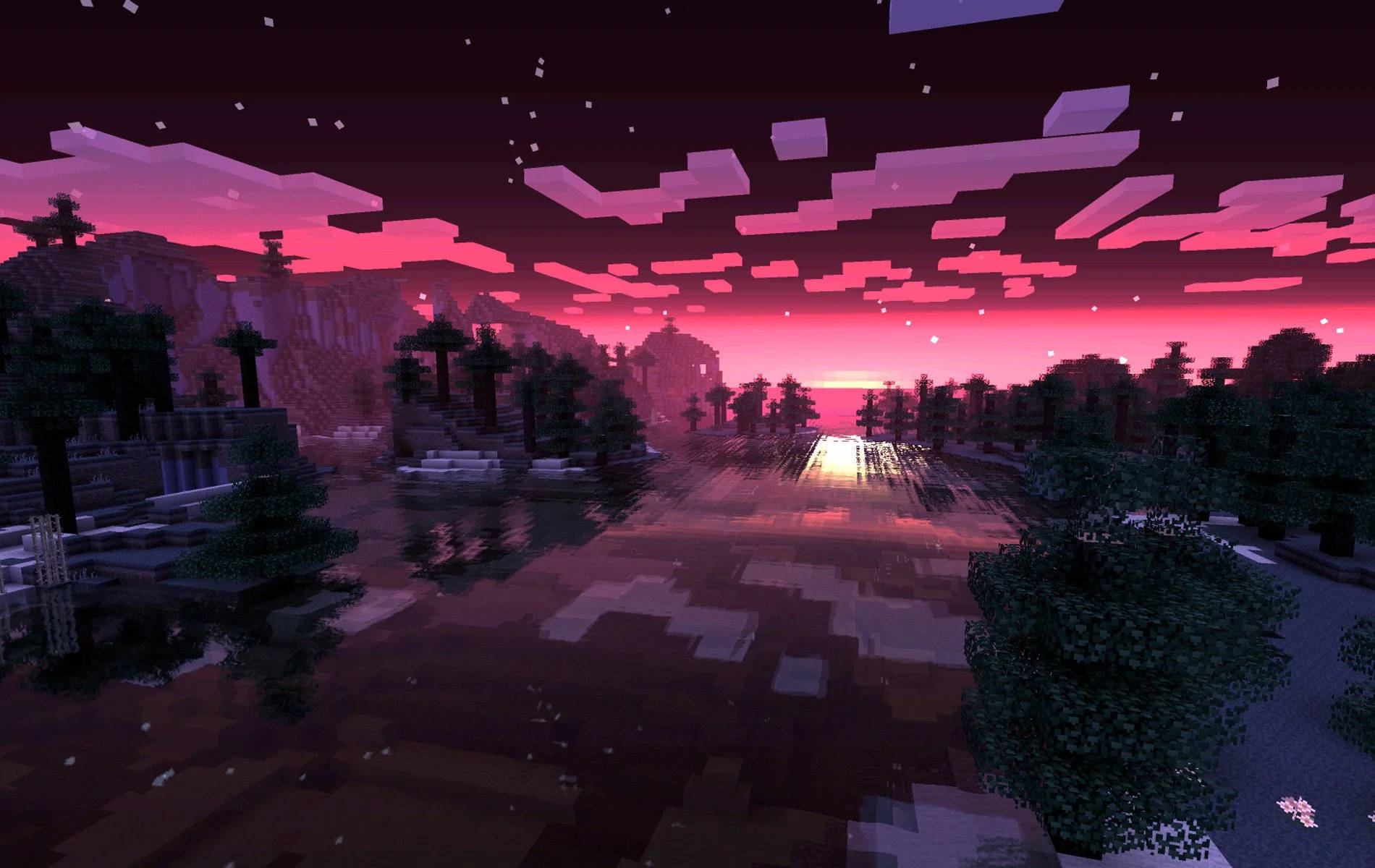 Hermoso cielo rosa de Minecraft Fondos de pantalla