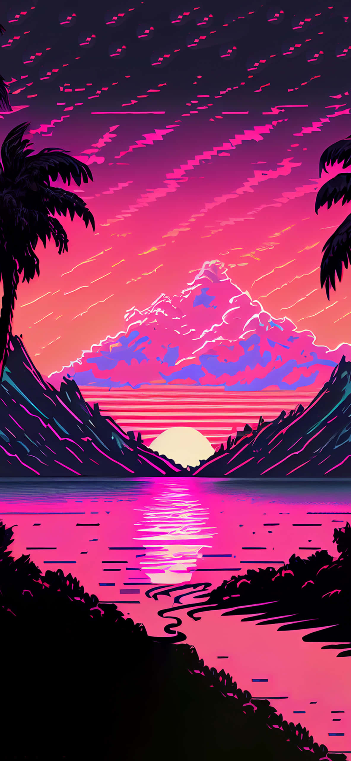 Hermoso Fondo de Atardecer Vaporwave con Ilustración Vectorial Fondos de pantalla