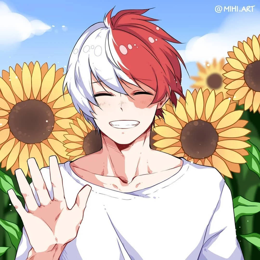 Hermoso Todoroki en jardín de girasoles Fondos de pantalla