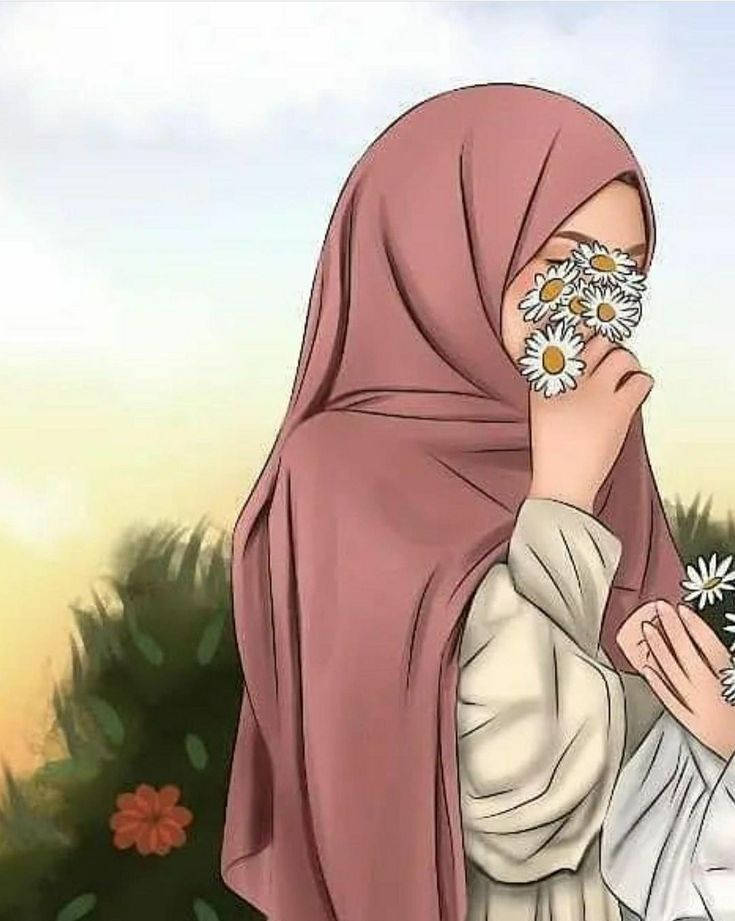 Hijab Dibujo Animado Flores Blancas Fondos de pantalla