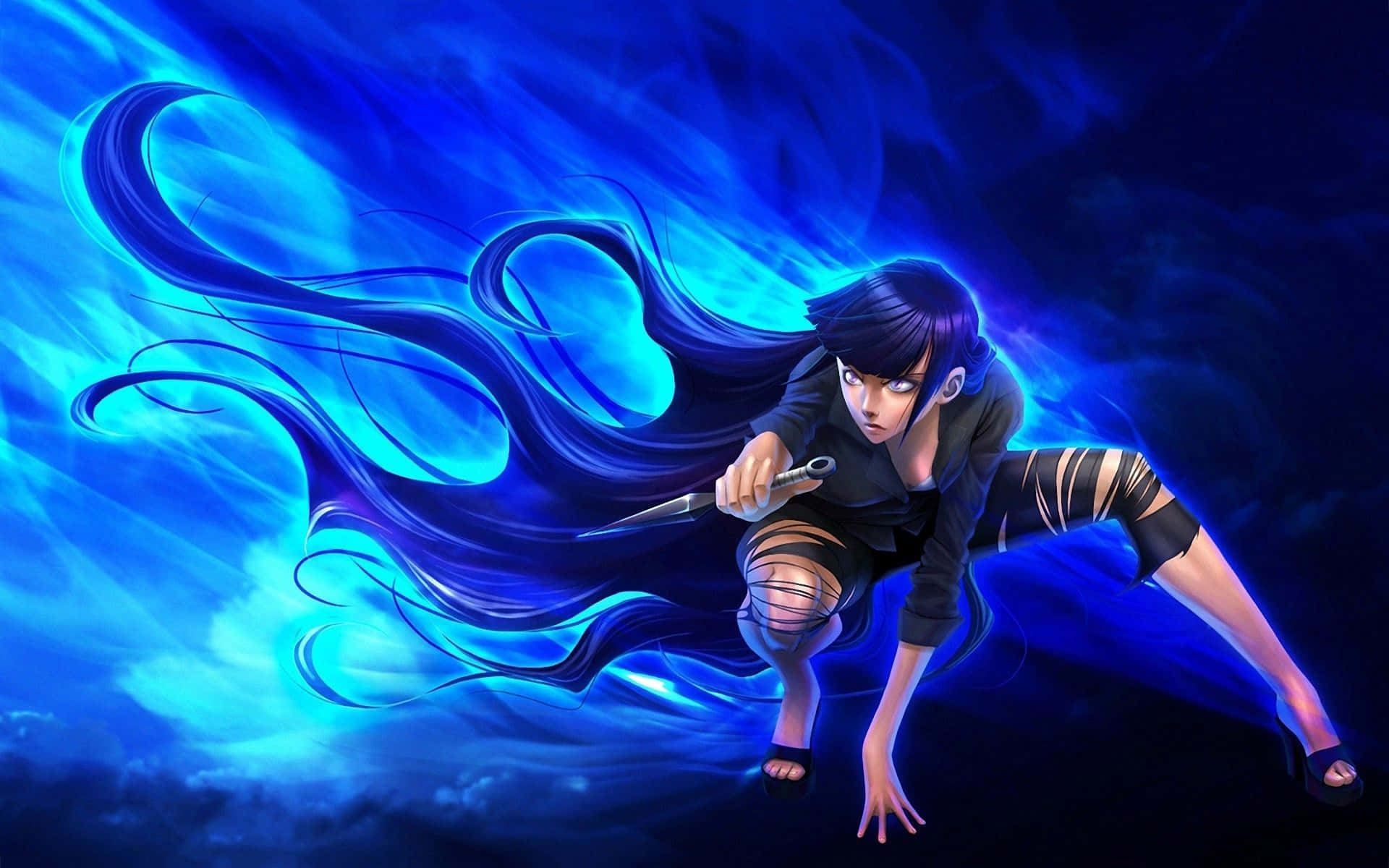 Hinata Hyuga Naruto Arte Digital Neón Azul Fondos de pantalla