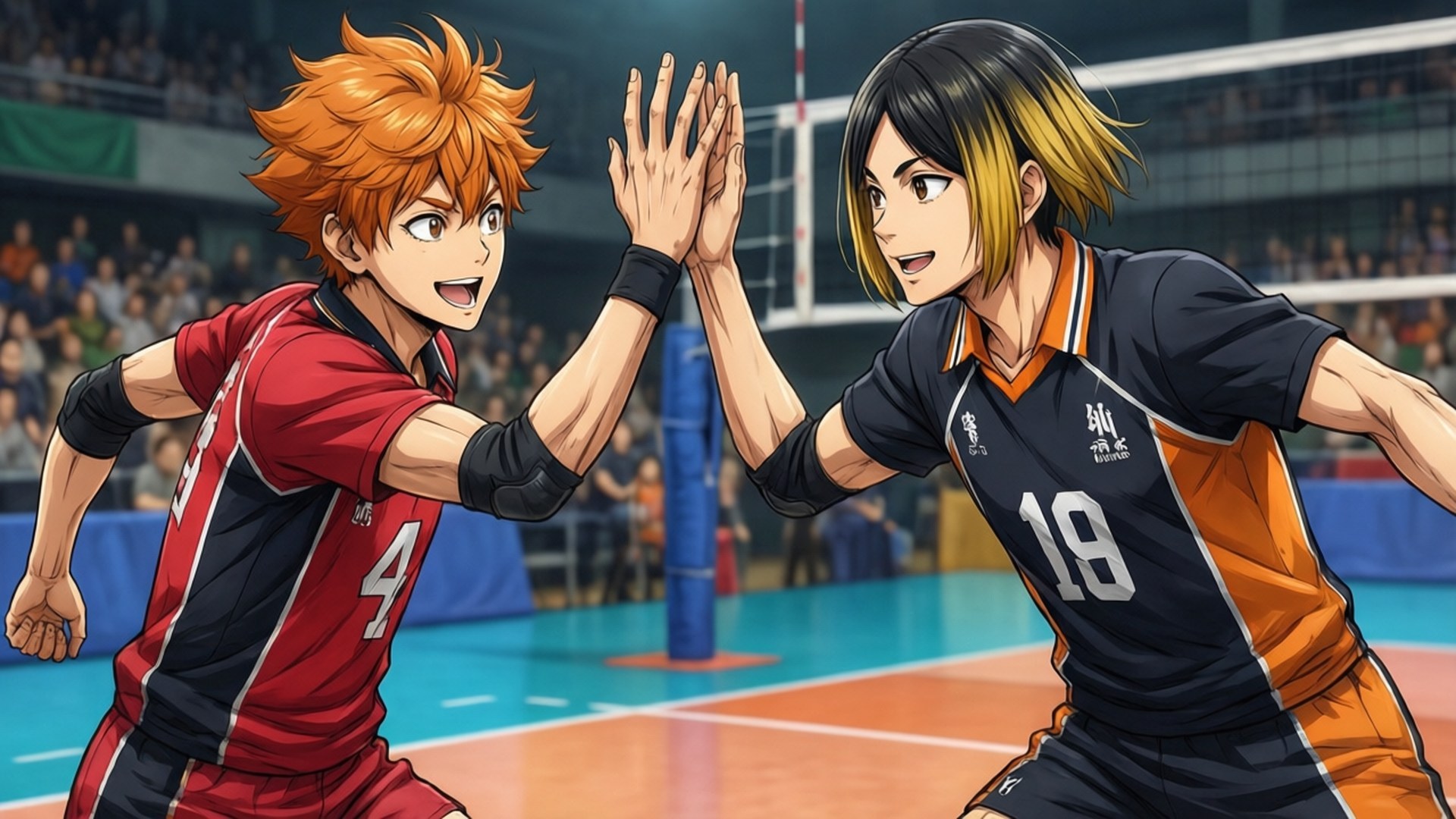 Hinata y Kageyama chocando los cinco Fondos de pantalla