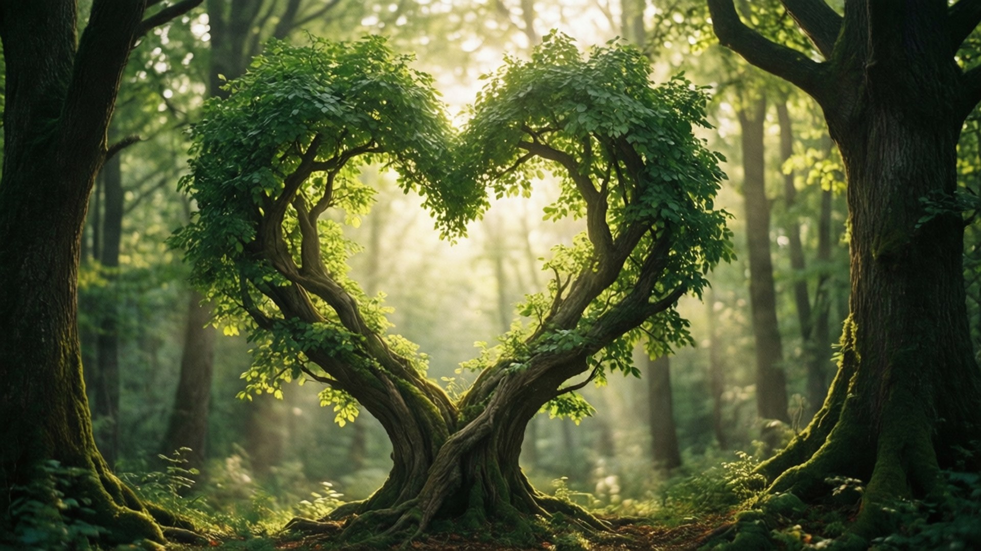 Hojas de bosque en forma de corazón Fondos de pantalla