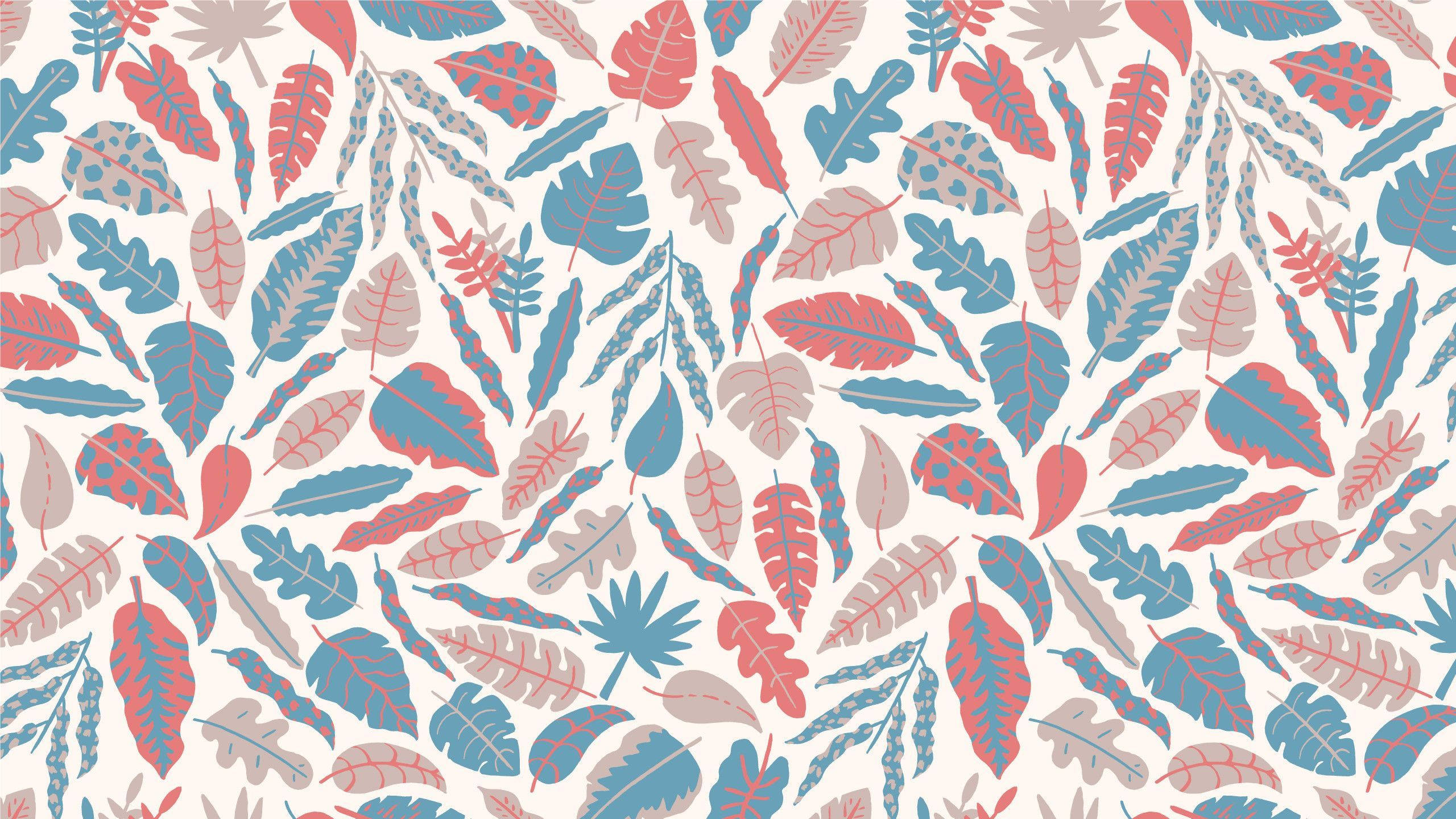Hojas Rosas y Azules Estética Boho Fondos de pantalla