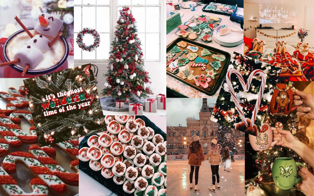 Hombre de nieve y postres navideños collage para laptop Fondos de pantalla