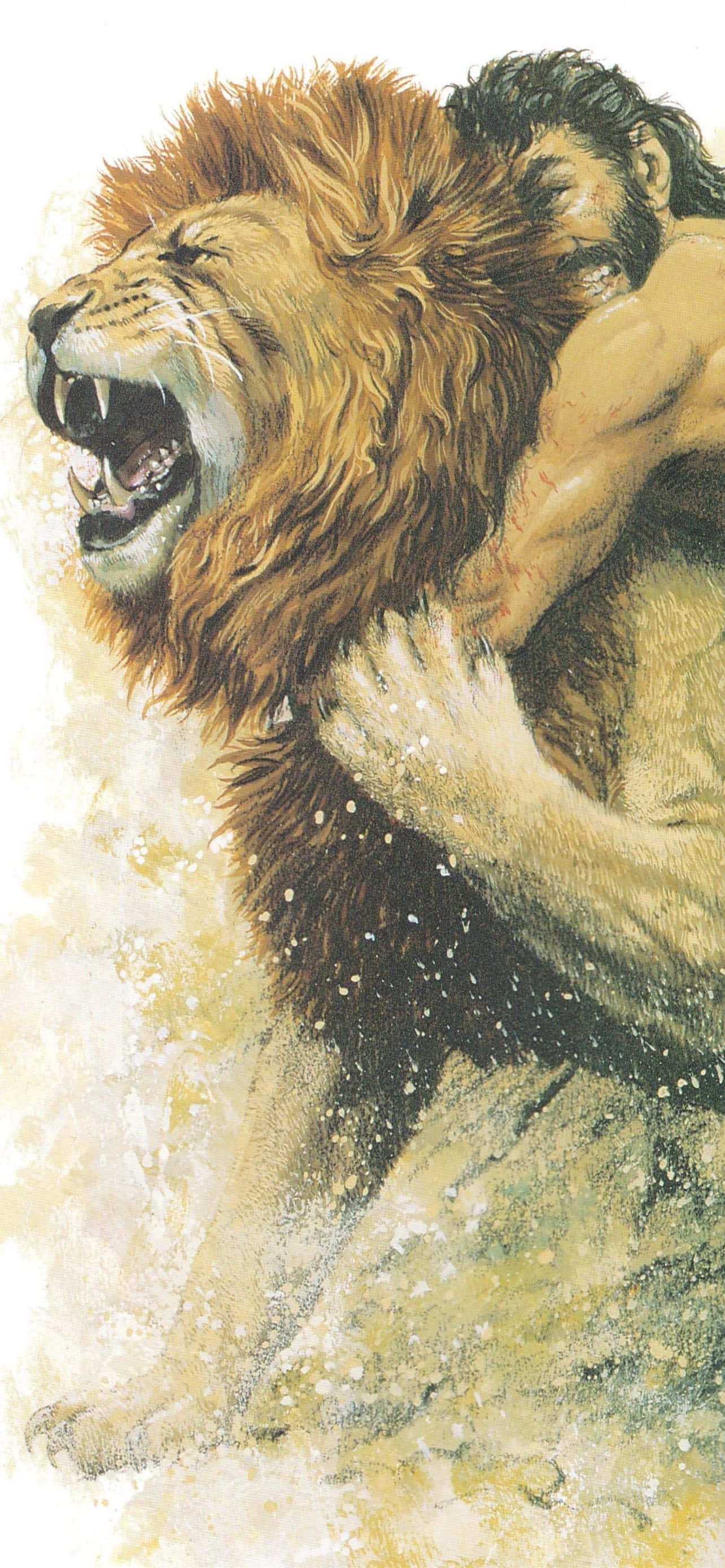 Hombre Estrangulando a un León Fondos de pantalla