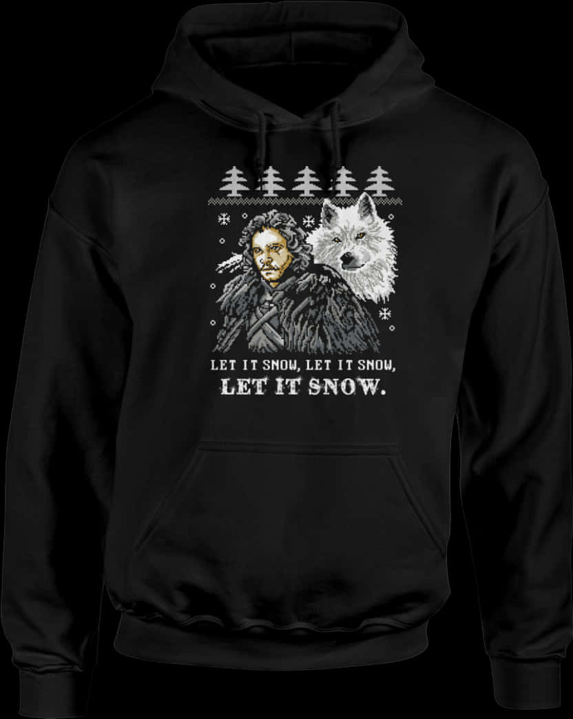 Hoodie negro temático de invierno con estampado gráfico Fondos de pantalla