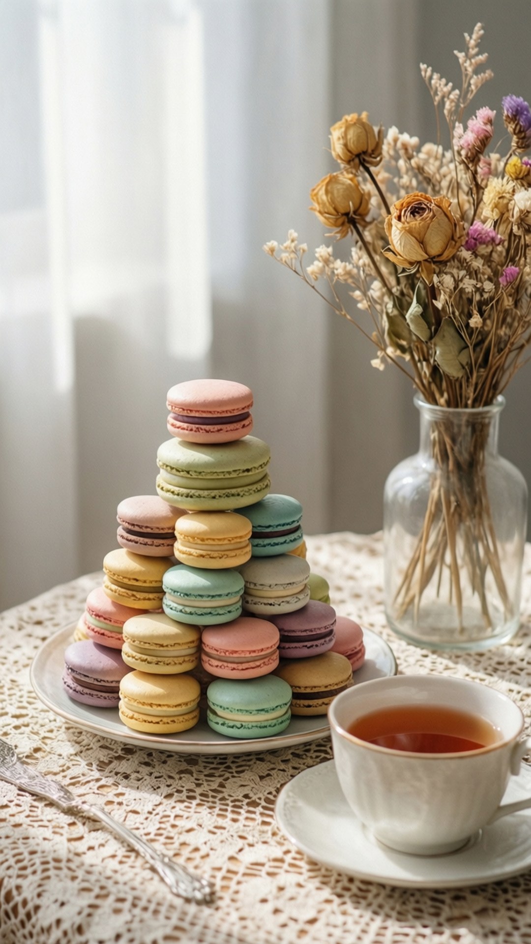 Hora del té con macarons pastel Fondos de pantalla