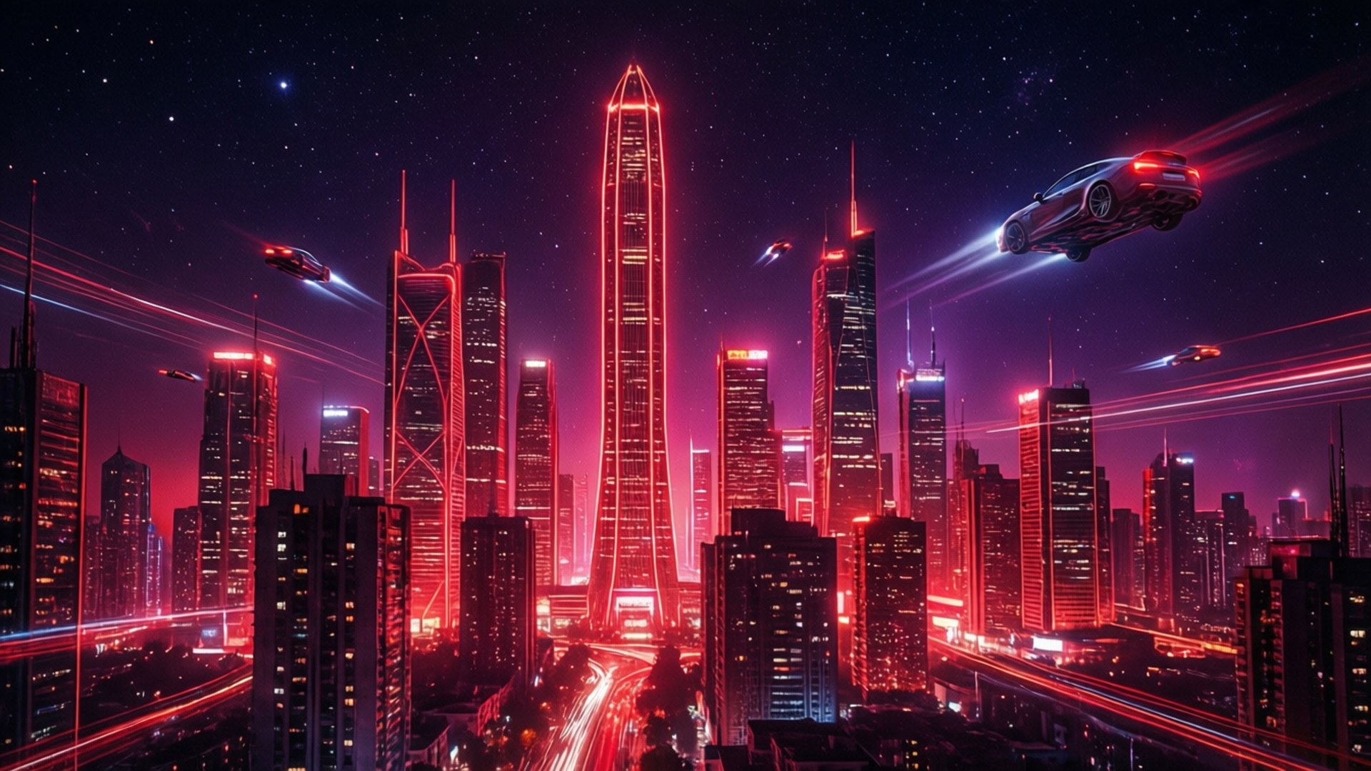 Horizonte Cyberpunk Rojo Neón Fondos de pantalla