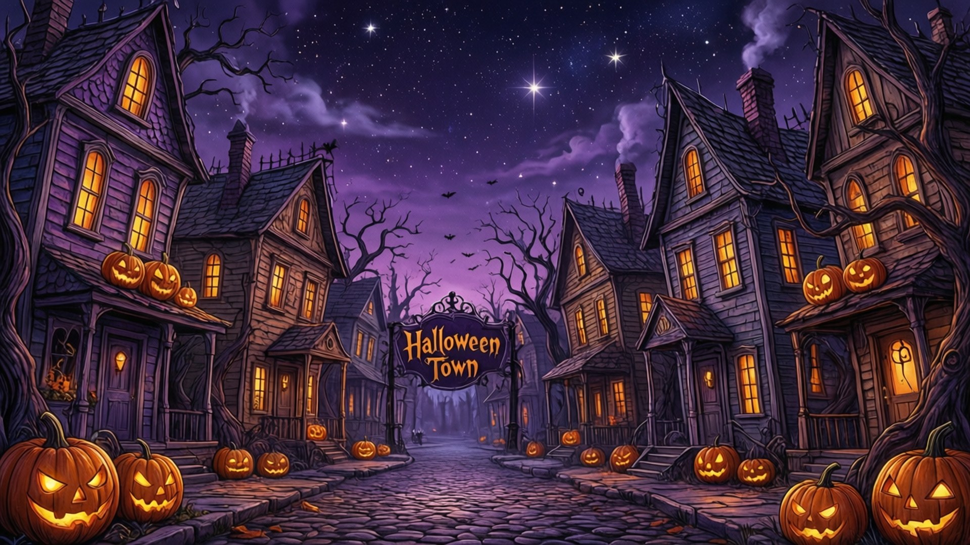 Horizonte de la Ciudad de Halloween Fondos de pantalla