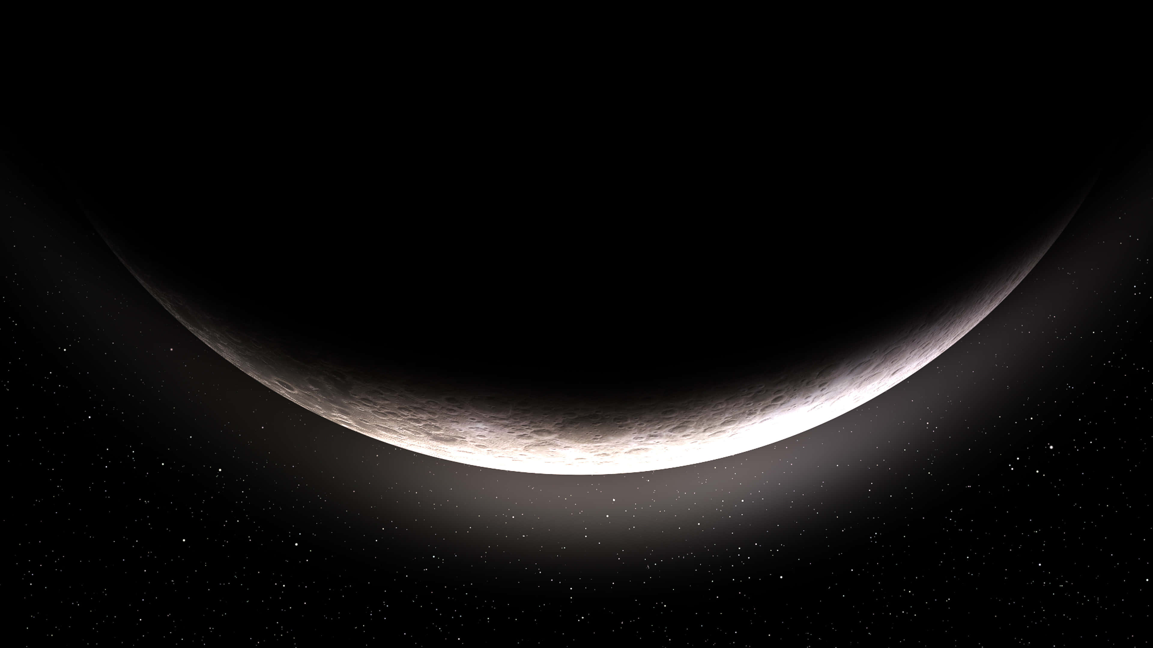 Horizonte Iluminado por Luna Creciente – Serenidad Cósmica en el Espacio Profundo Fondos de pantalla