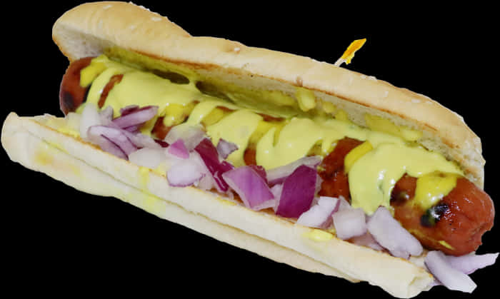 Hot dog clásico con mostaza y cebolla Fondos de pantalla