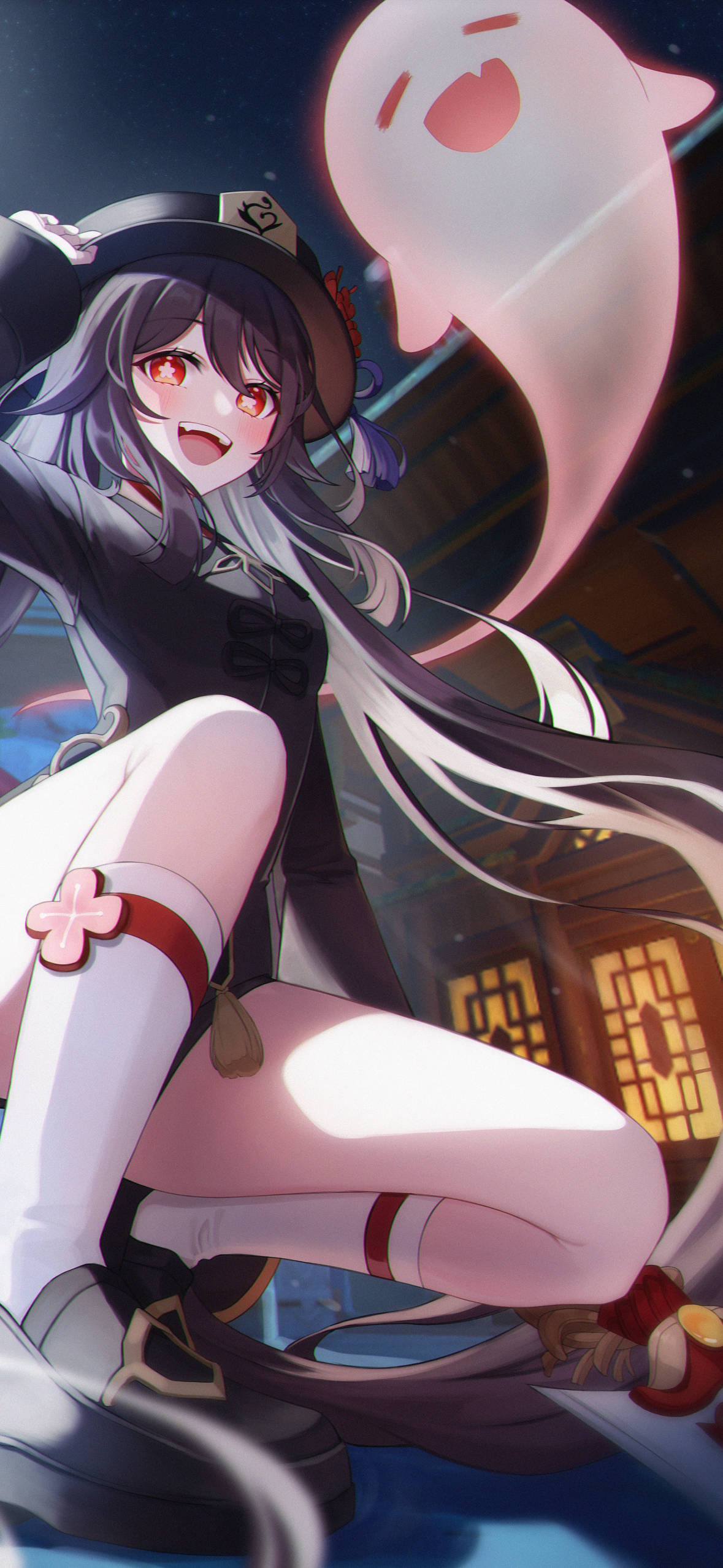 Hu Tao con Fantasma Genshin Impact Teléfono Fondos de pantalla