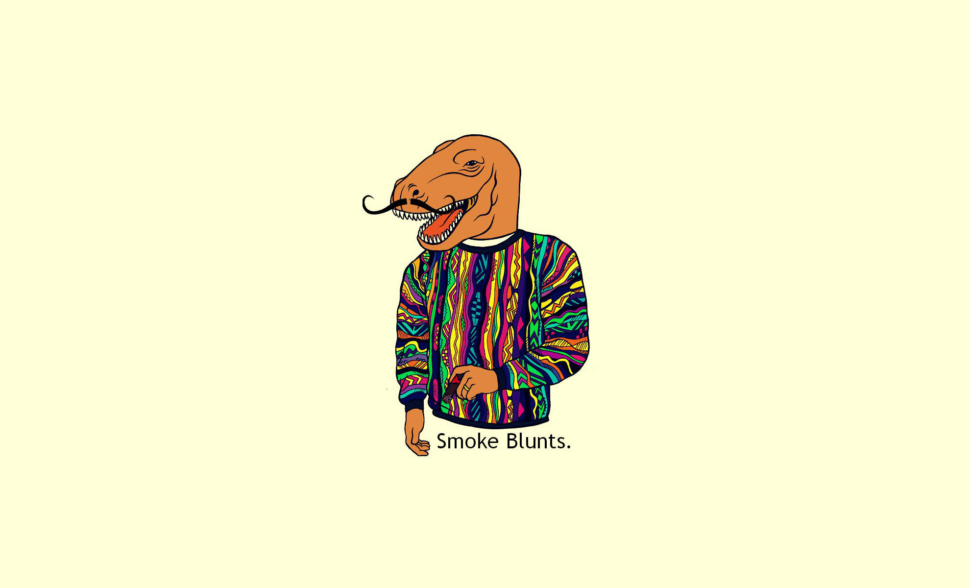Humano con cabeza de dinosaurio fumando un blint Fondos de pantalla
