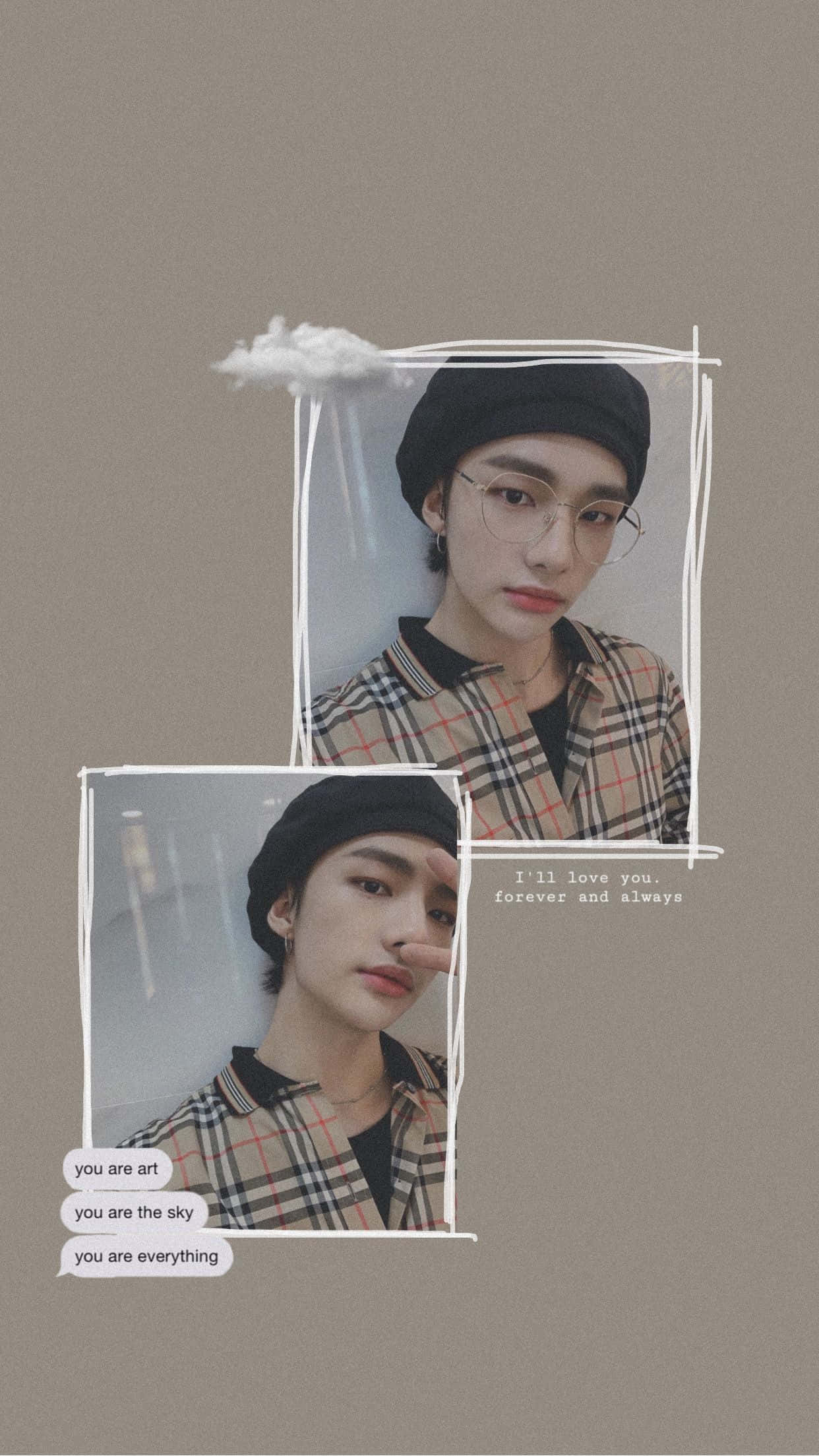 Hyunjin rapero surcoreano con look acogedor de tartán Fondos de pantalla