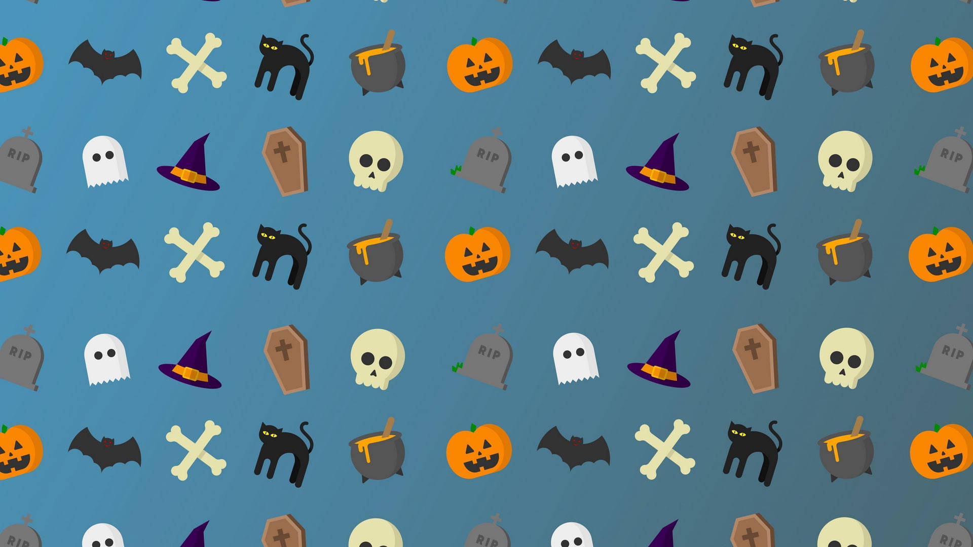 Iconos espeluznantes de Halloween lindos y estéticos en azul Fondos de pantalla