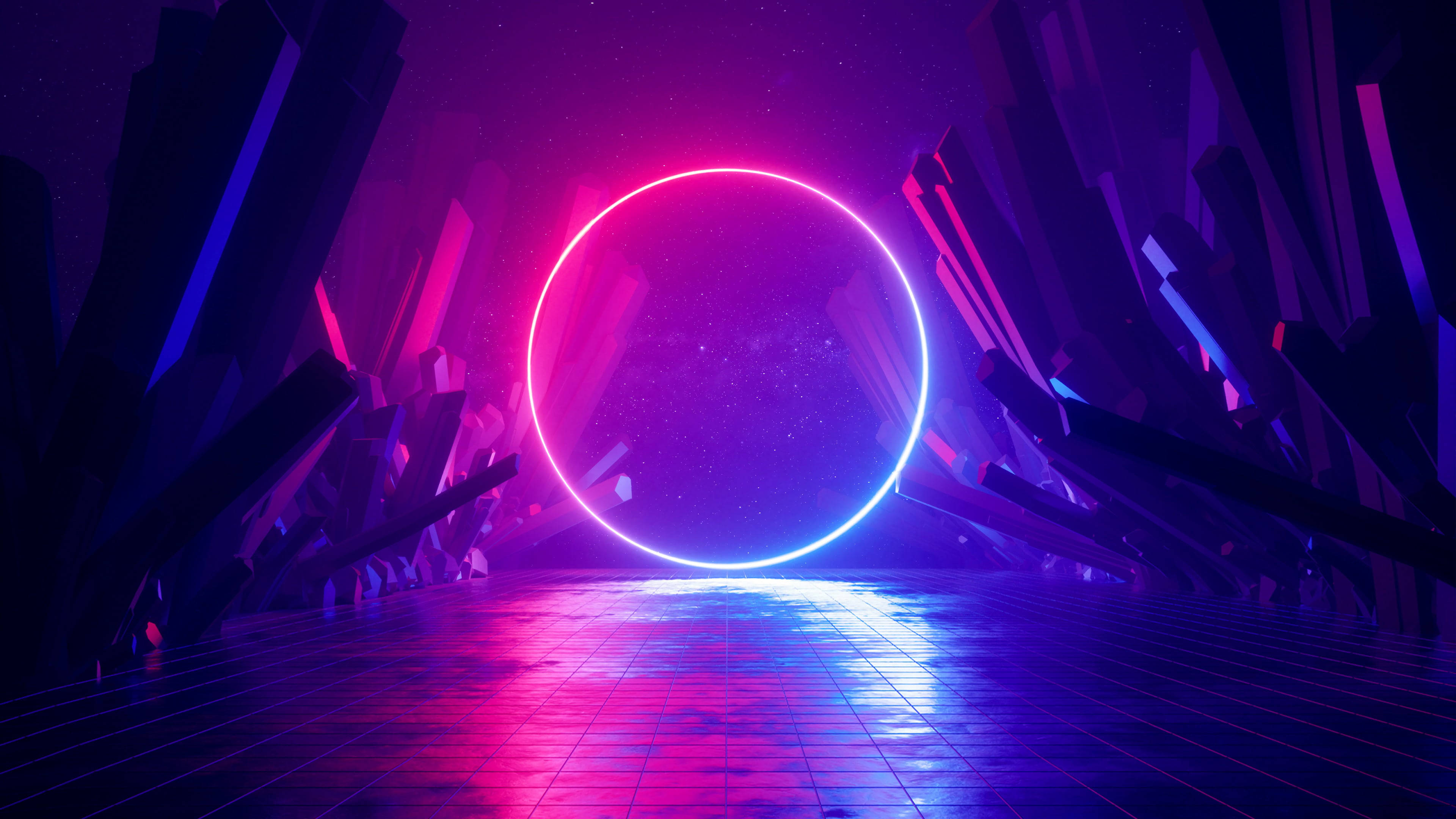 Iluminación de Círculo Neon Oscuro Fondos de pantalla