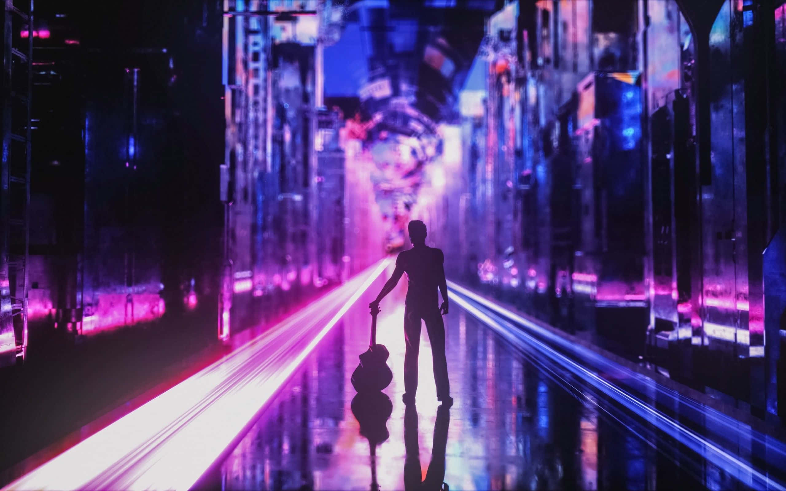 Iluminando el cielo nocturno en Neon City Fondos de pantalla