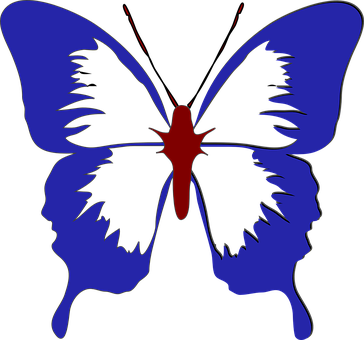 Ilusión de rostros en silueta de mariposa azul Fondos de pantalla
