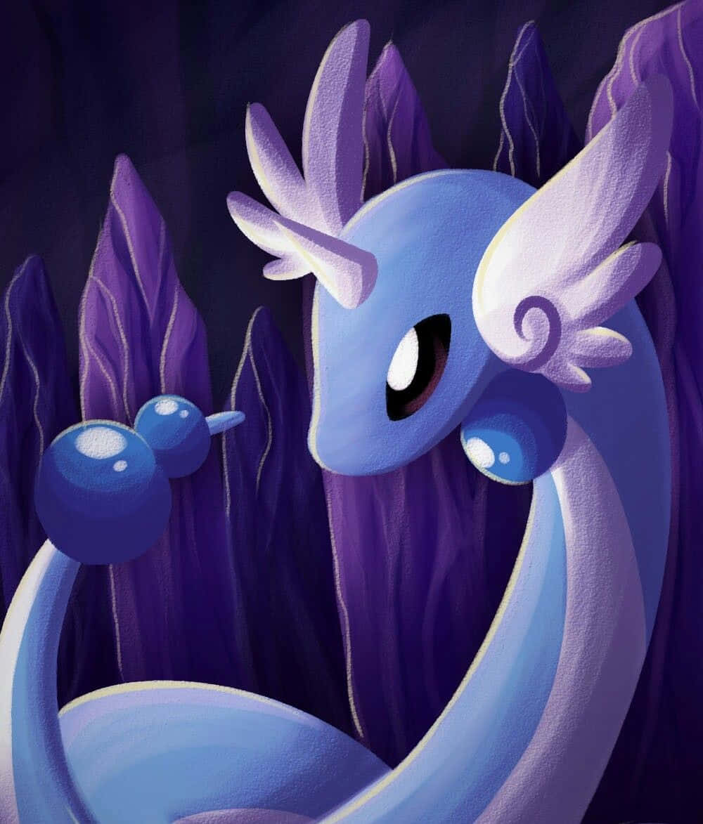 Ilustración 2D de Dragonair con fondo morado Fondos de pantalla