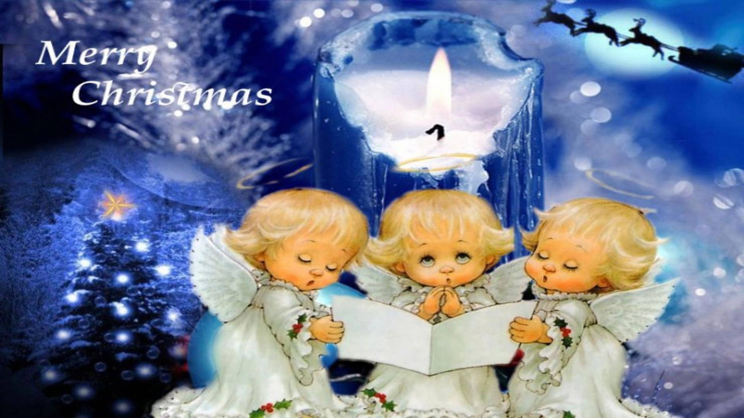 Ilustración azul de ángeles navideños Fondos de pantalla