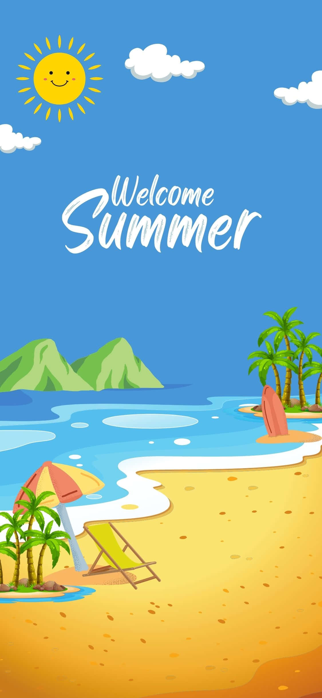 Ilustración de Escena de Playa Tropical Fondo de Verano para iPhone X Fondos de pantalla