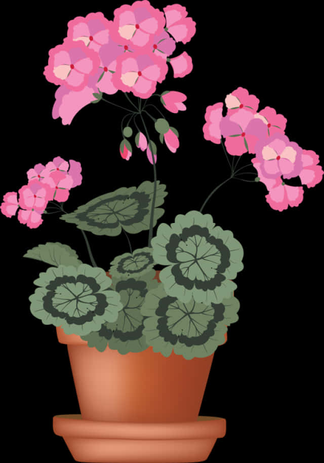 Ilustración de flores rosas en maceta de barro Fondos de pantalla