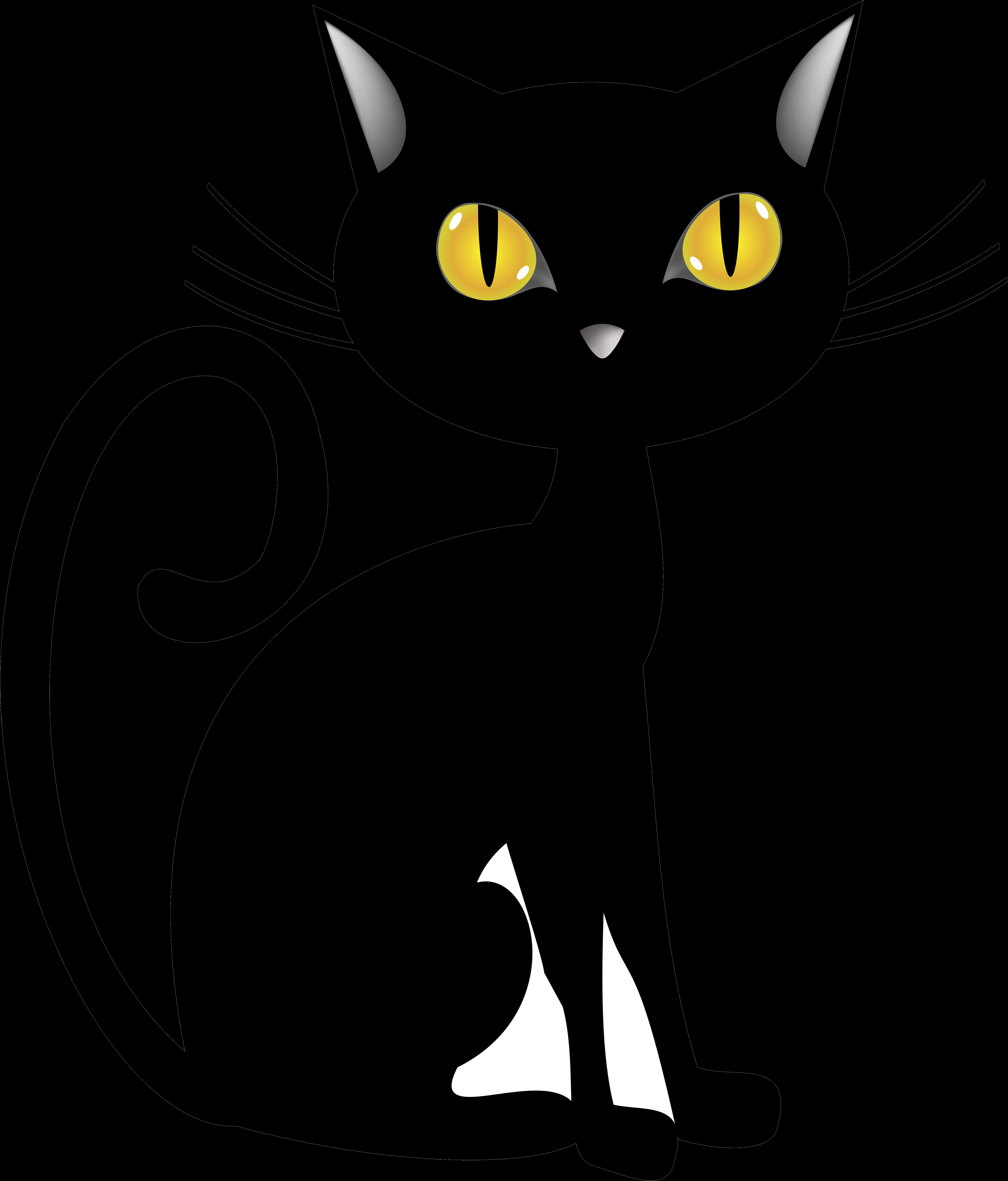 Ilustración de Gato Negro con Ojos Amarillos Fondos de pantalla