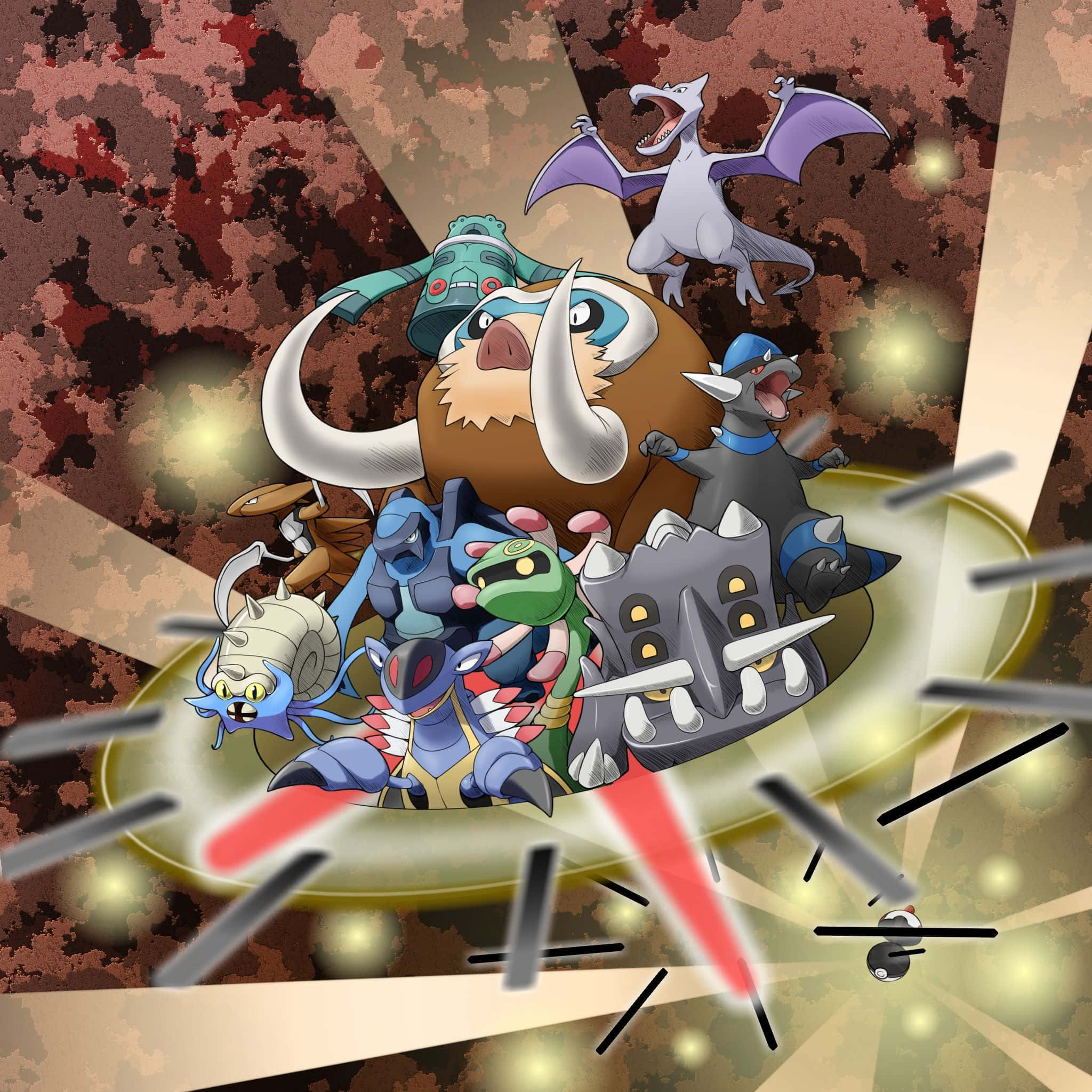 Ilustración de Mamoswine con otros Pokémon Fondos de pantalla