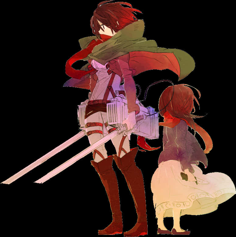 Ilustración de Mikasa y su versión joven Fondos de pantalla