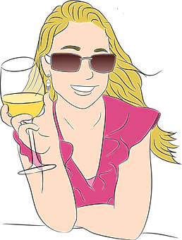 Ilustración de mujer sonriente con copa de vino Fondos de pantalla