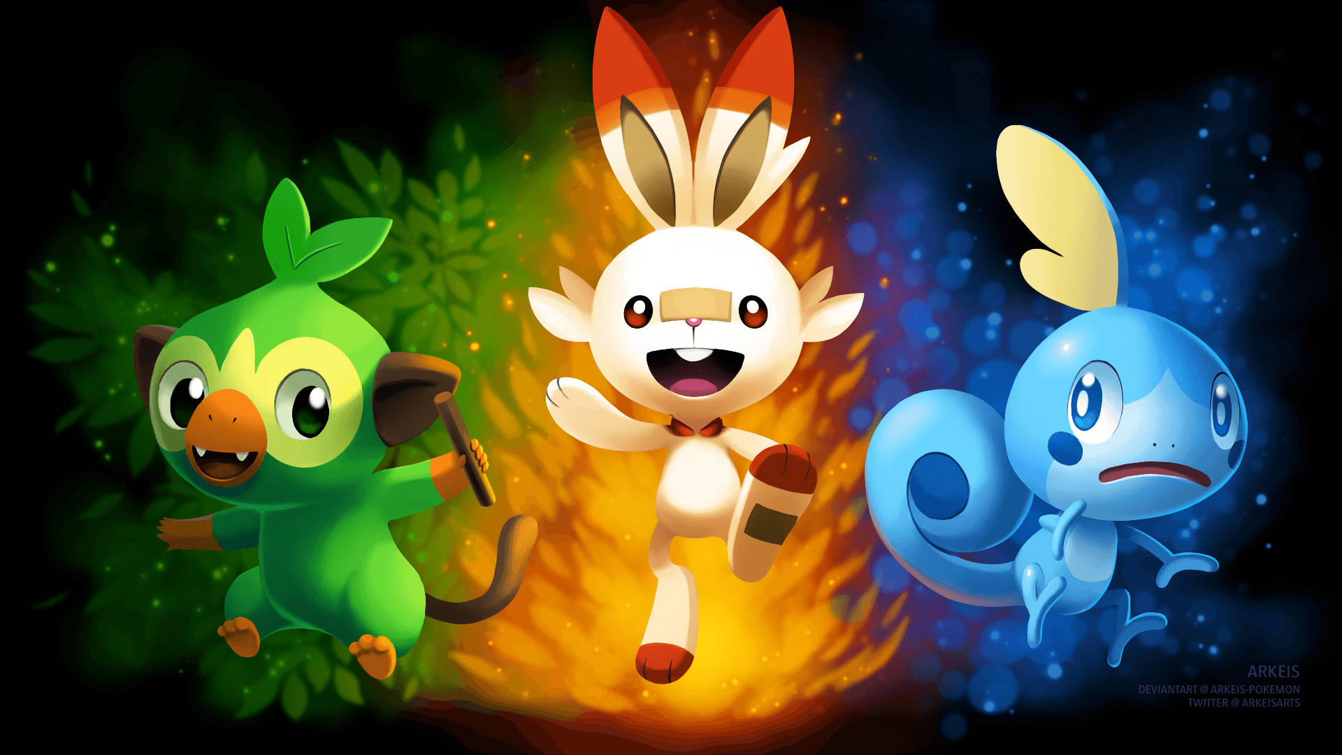 Ilustración de Scorbunny y otros iniciales Fondos de pantalla