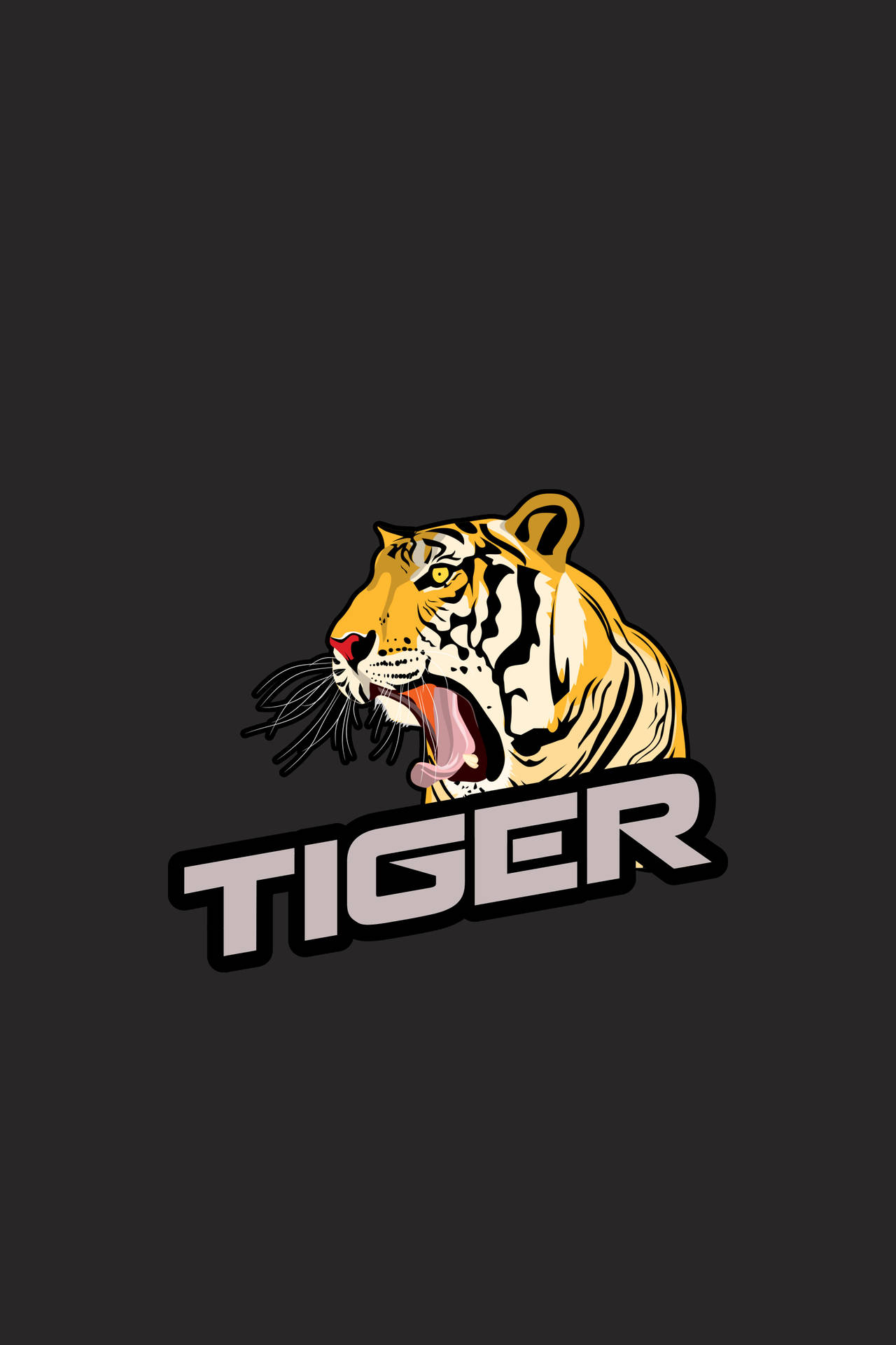 Fondo de pantalla de arte digital de tigre rugiendo sobre fondo gris oscuro