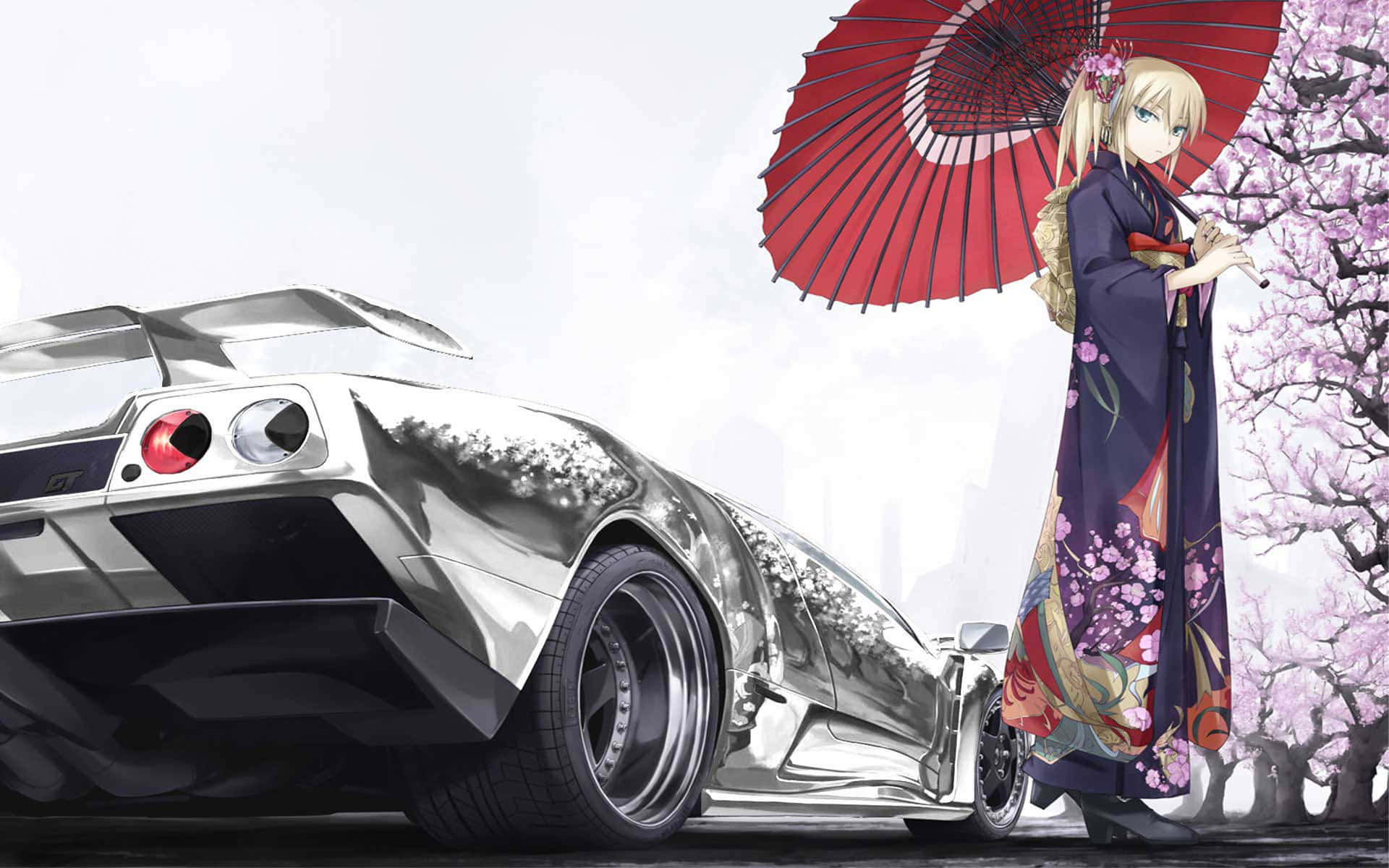Ilustración de un auto clásico con estilo anime Fondos de pantalla