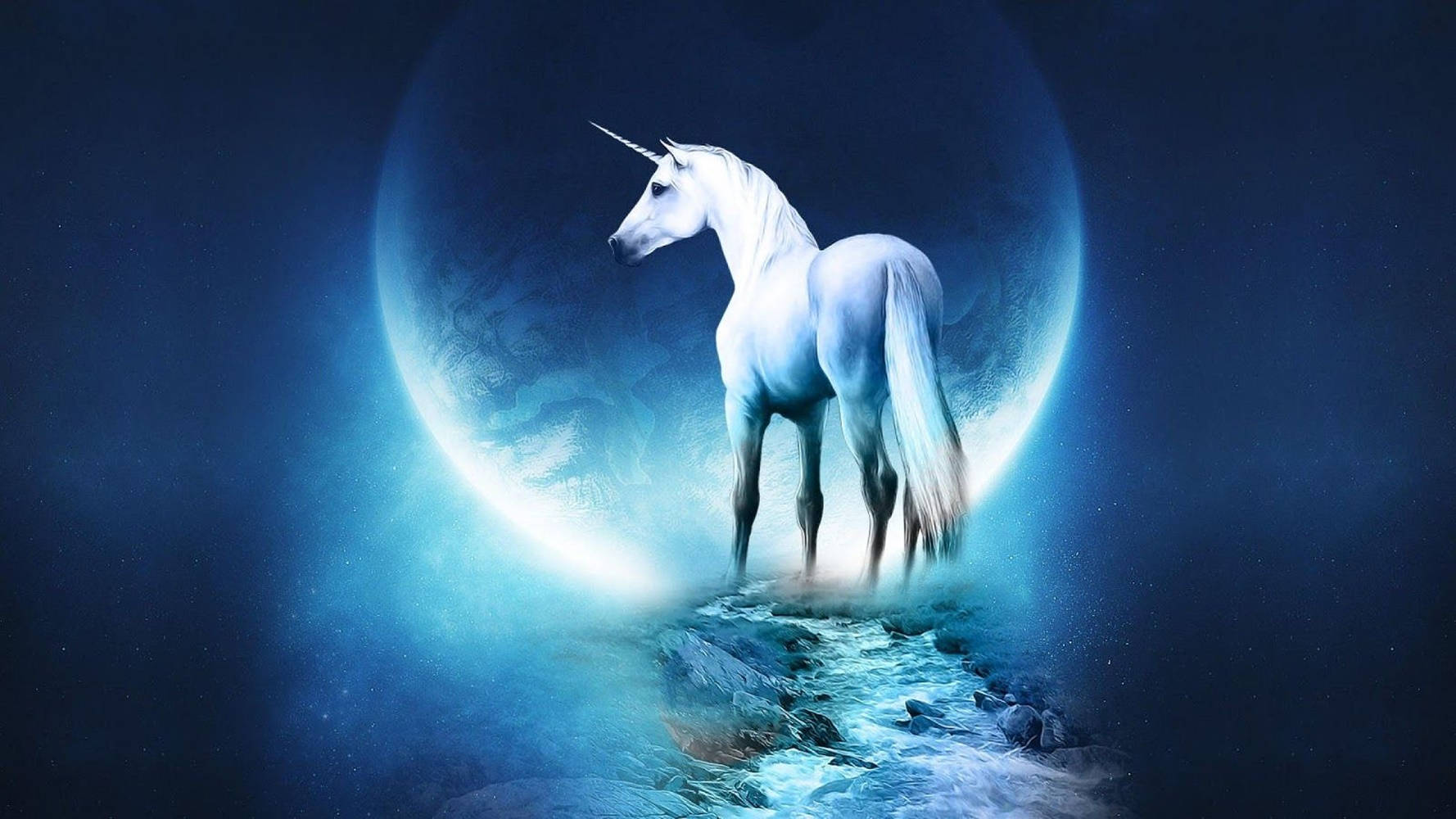 Ilustración de Unicornio Galáctico Blanco y Luna Fondos de pantalla