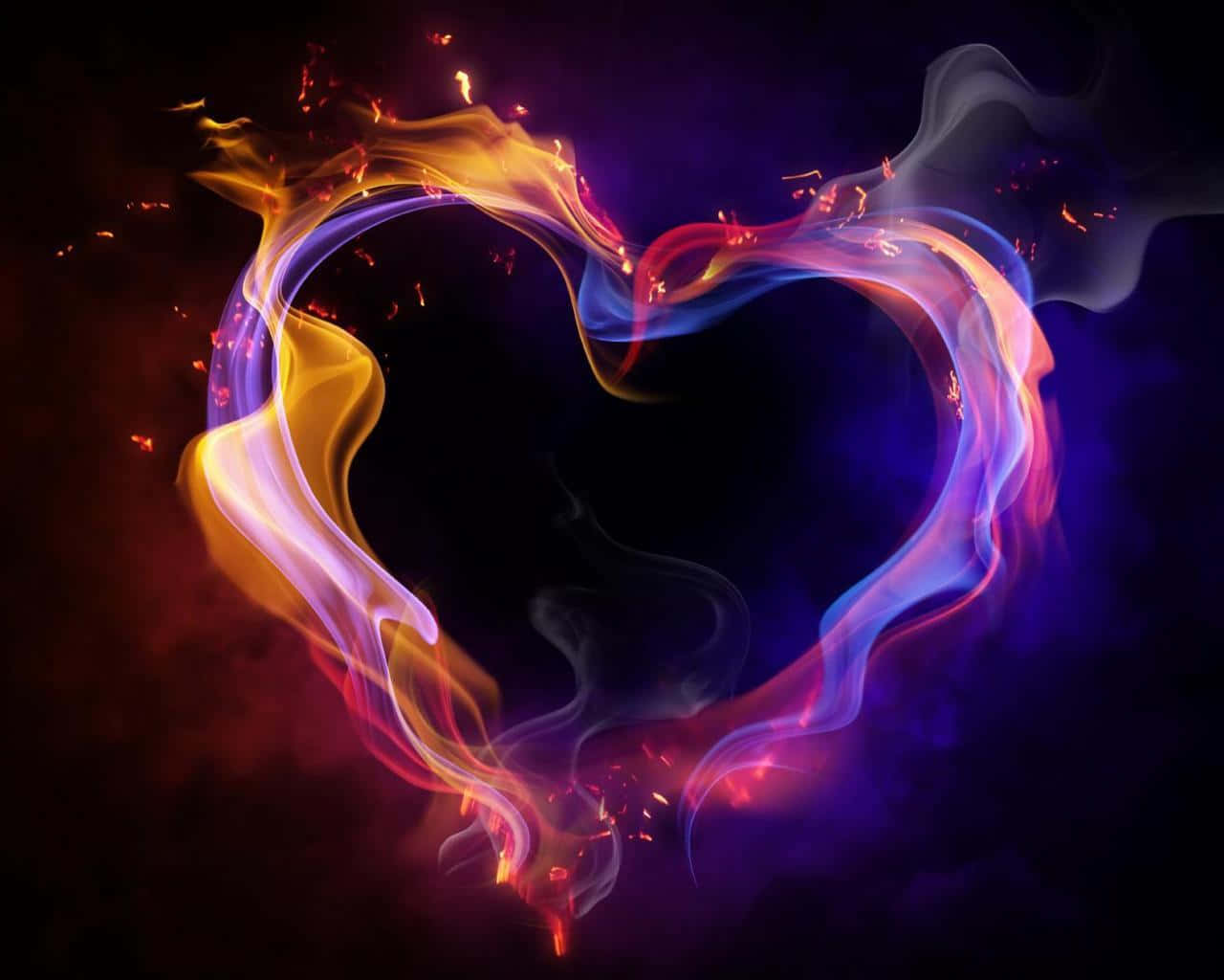 Ilustración digital de corazón neón púrpura en llamas Fondos de pantalla