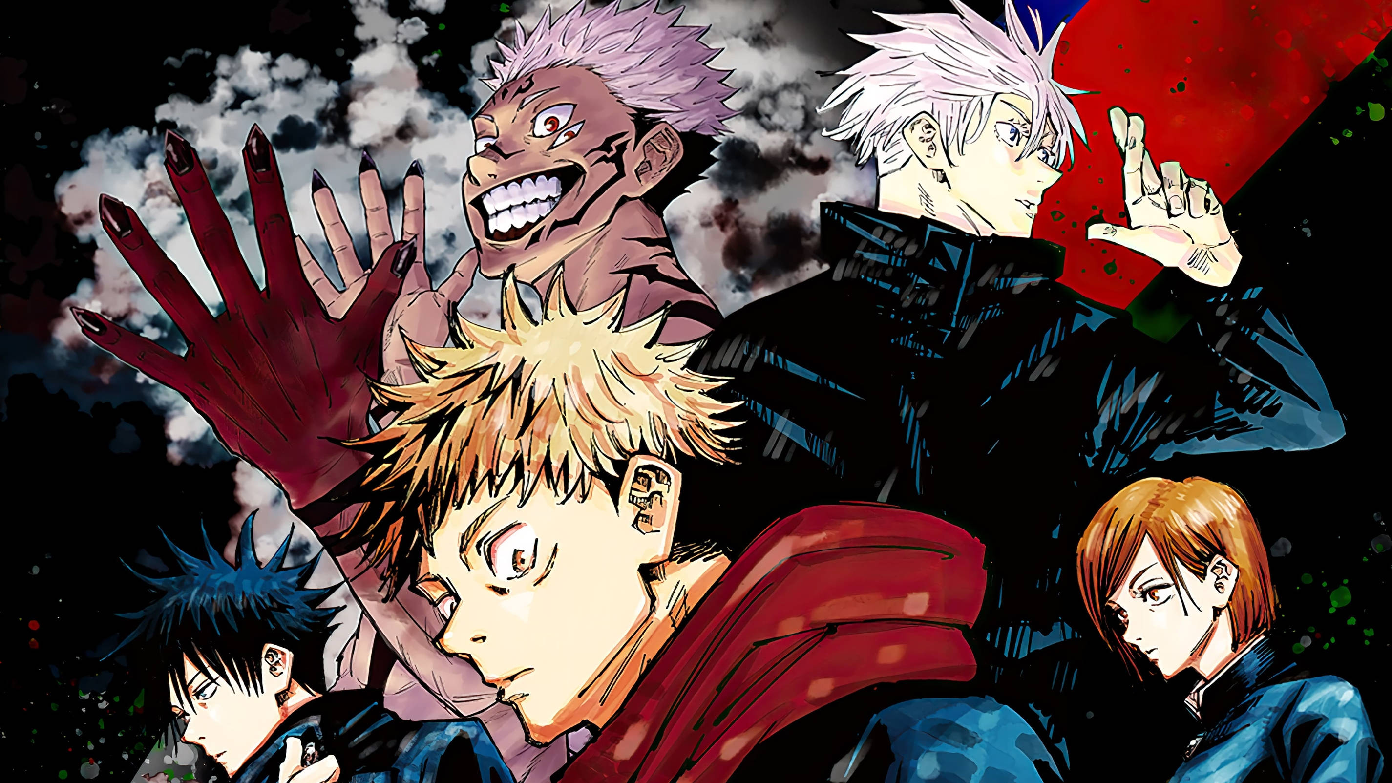 Ilustración emocionante y poderosa de los personajes de Jujutsu Kaisen Fondos de pantalla