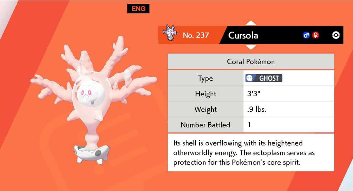 Ilustración vibrante de Cursola, el Pokémon de tipo fantasma Fondos de pantalla
