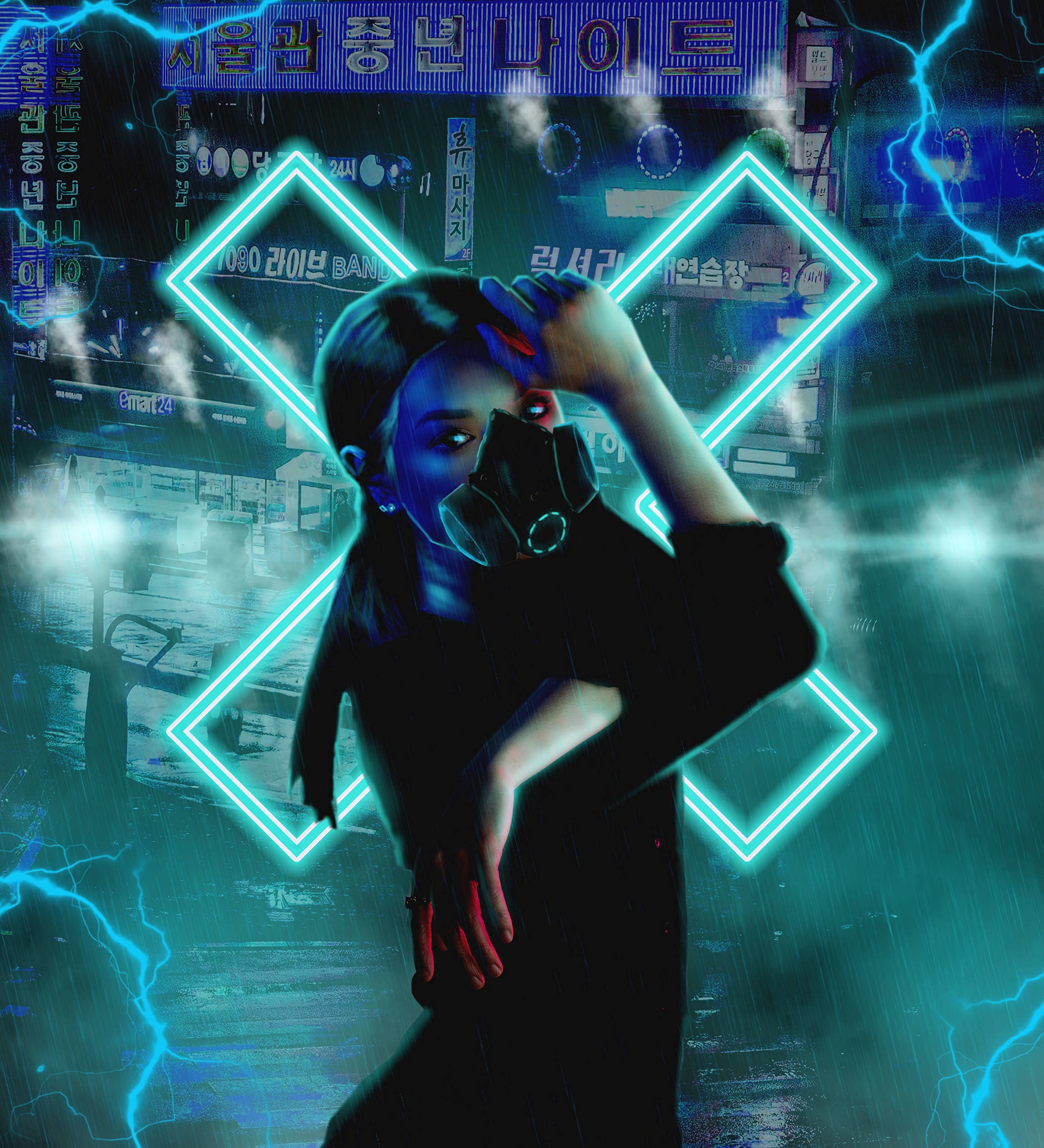 Imagen Chica Cyberpunk Máscara Respiratoria Fondos de pantalla