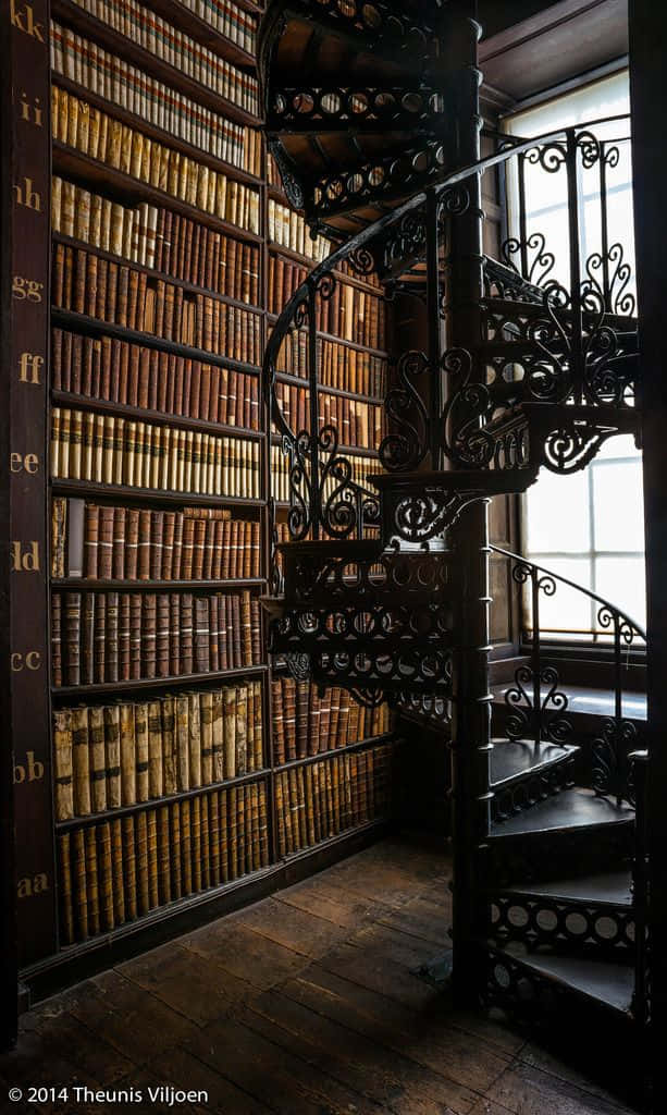 Imagen de Biblioteca con Escalera de Caracol Negra Fondos de pantalla