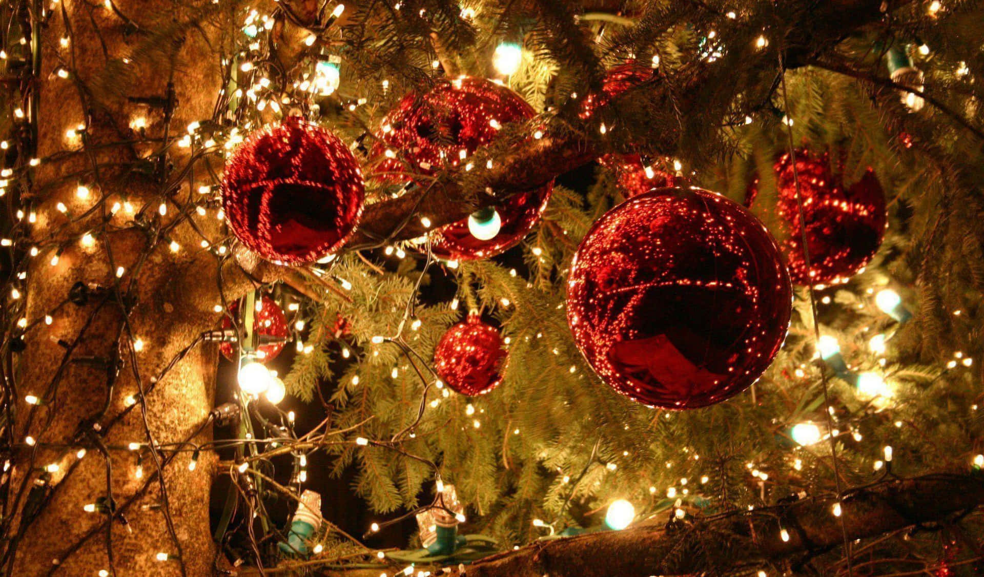 Imagen de Bolas Rojas Navideñas con Luces Doradas Fondos de pantalla