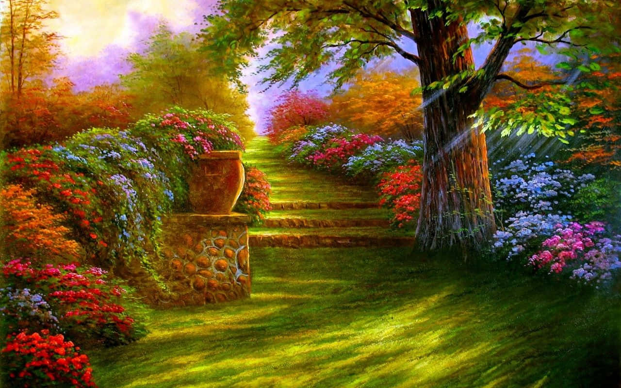 Imagen de jardín floral digital en la hora dorada Fondos de pantalla