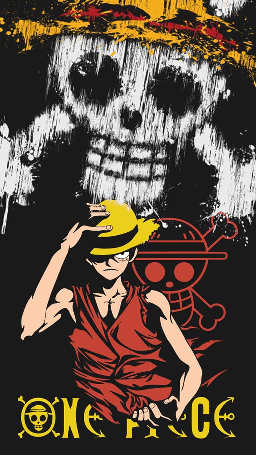 Imagen de One Piece con Luffy y el logo de la calavera pirata Fondos de pantalla