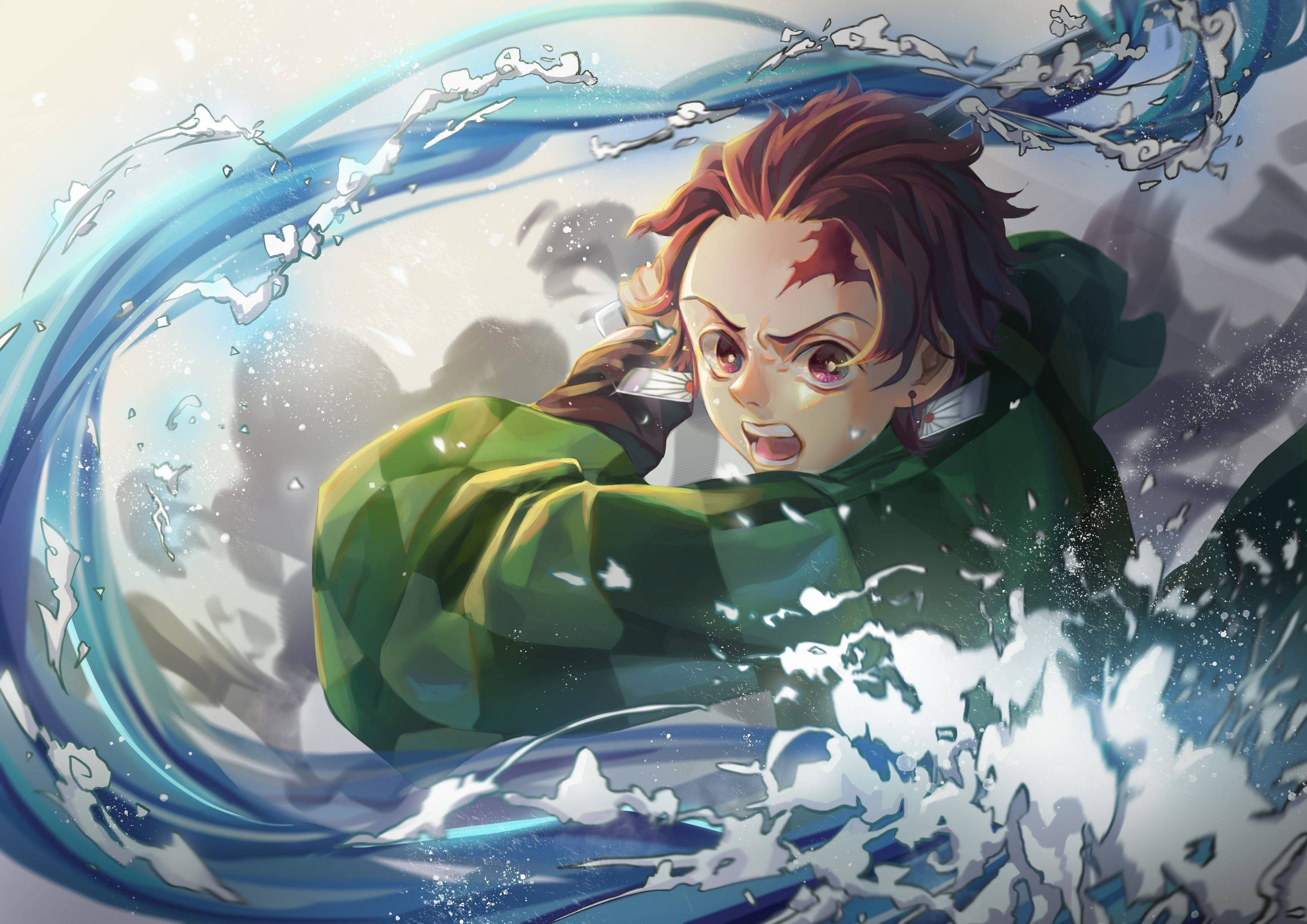 Imagen de Tanjiro Kanzaki dominando su técnica de respiración de agua Fondos de pantalla