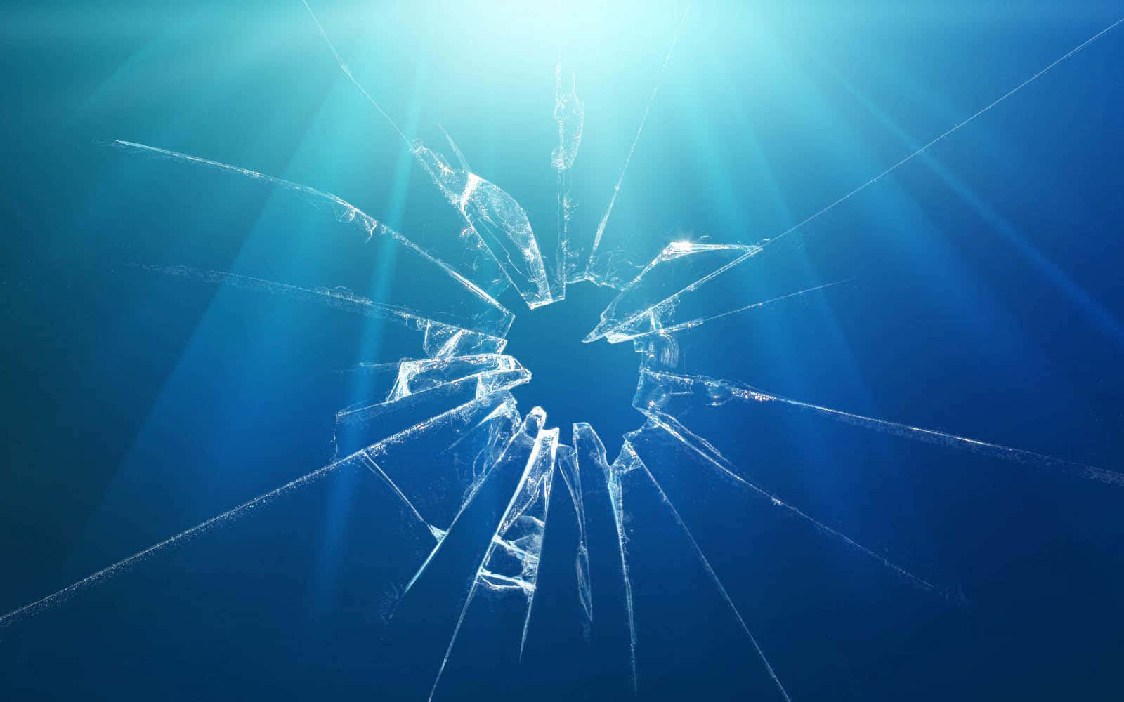Imagen de Vidrio Fracturado con Agujero de Bala en Degradado Azul Fondos de pantalla